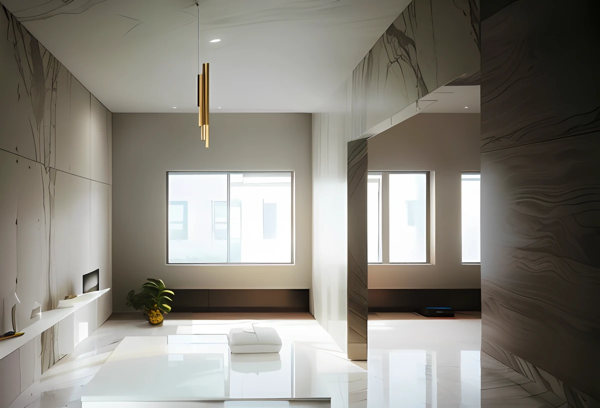 Architectural interior design, Light luxury, high end, The ceiling has a round shape, Sofa coffee table, There are greenery, There is a TV background wall, There is a TV