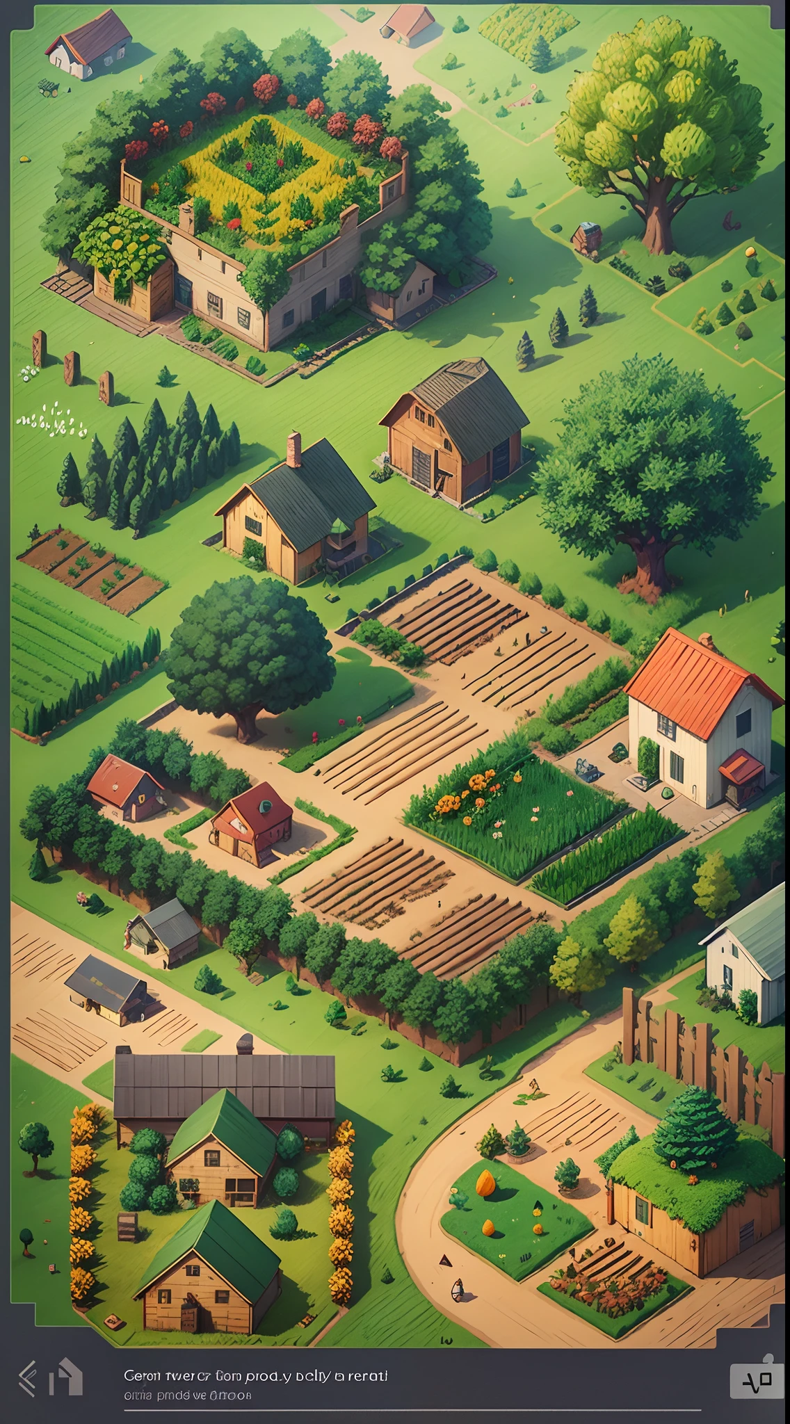 Stardew Valley style,pixilated, farms,cartoony, A large grid-shaped farmland,farms, steins, grassy,Verdure, wheat, the trees, critters, isometric 2 d game art, tmasterpiece, super detailing,genitals,Best quality at best