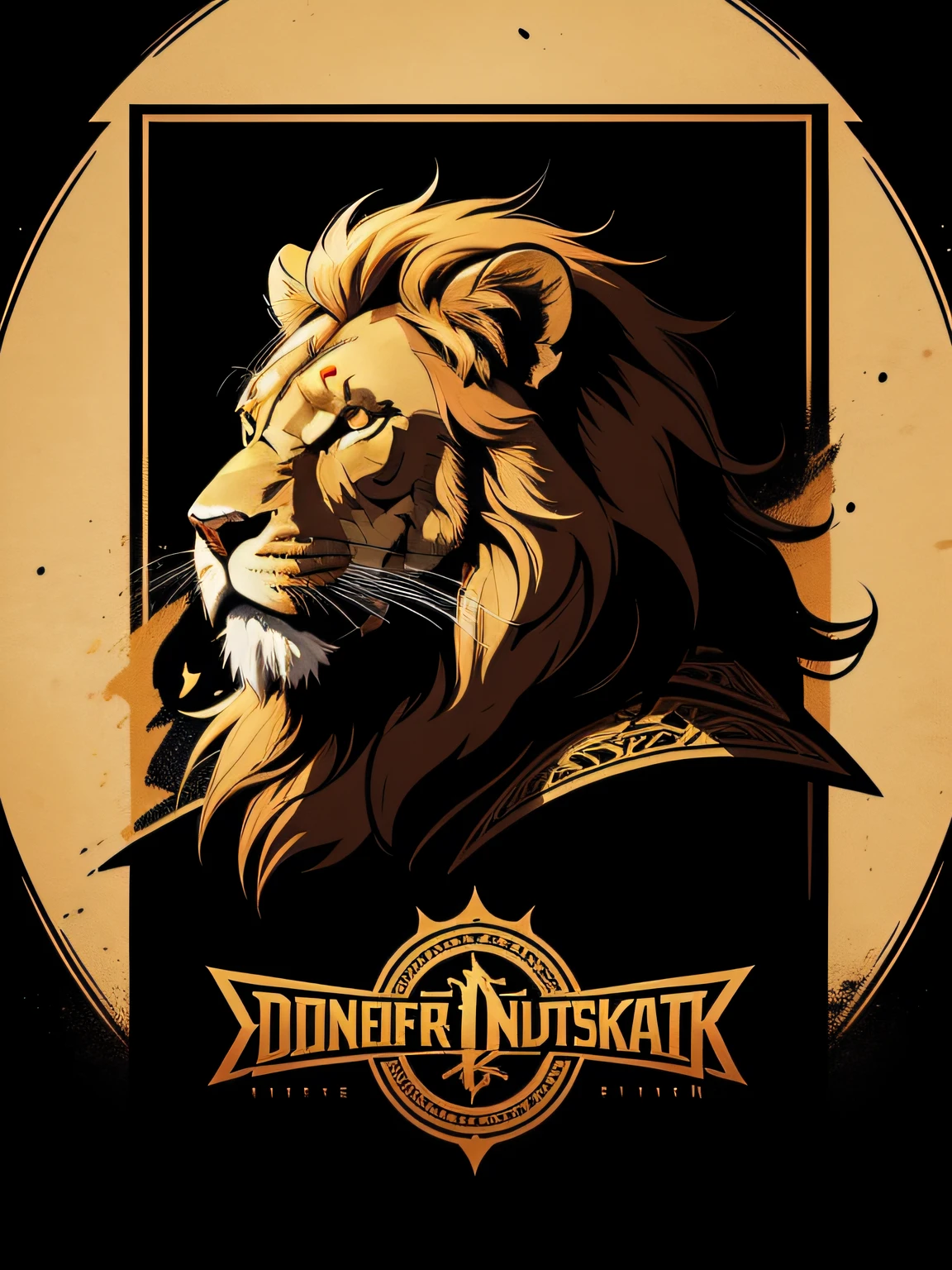 [lion] Heraldic silhouette, logo masking style illustration, by dan mumford, by greg rutkowski, by james jean, black background, mysterious, fantasy art, realistic, majestic, rich vibrant colors, high contrast, seamless water brand, artstation, deviantart, dribble, redbubble, teepublic, sharp focus, simple, hyper detailed, detailed drawing, vectorize, outline, isometric style, 8k."