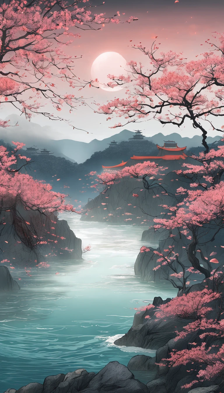 The tide of the Spring River connects the sea level,The bright moon on the sea coexists with the tide。
Thousands of miles with the waves,Where the spring river has no moonlight。
The river flows around Fangdian,The moonlight and flower forest are like mist。