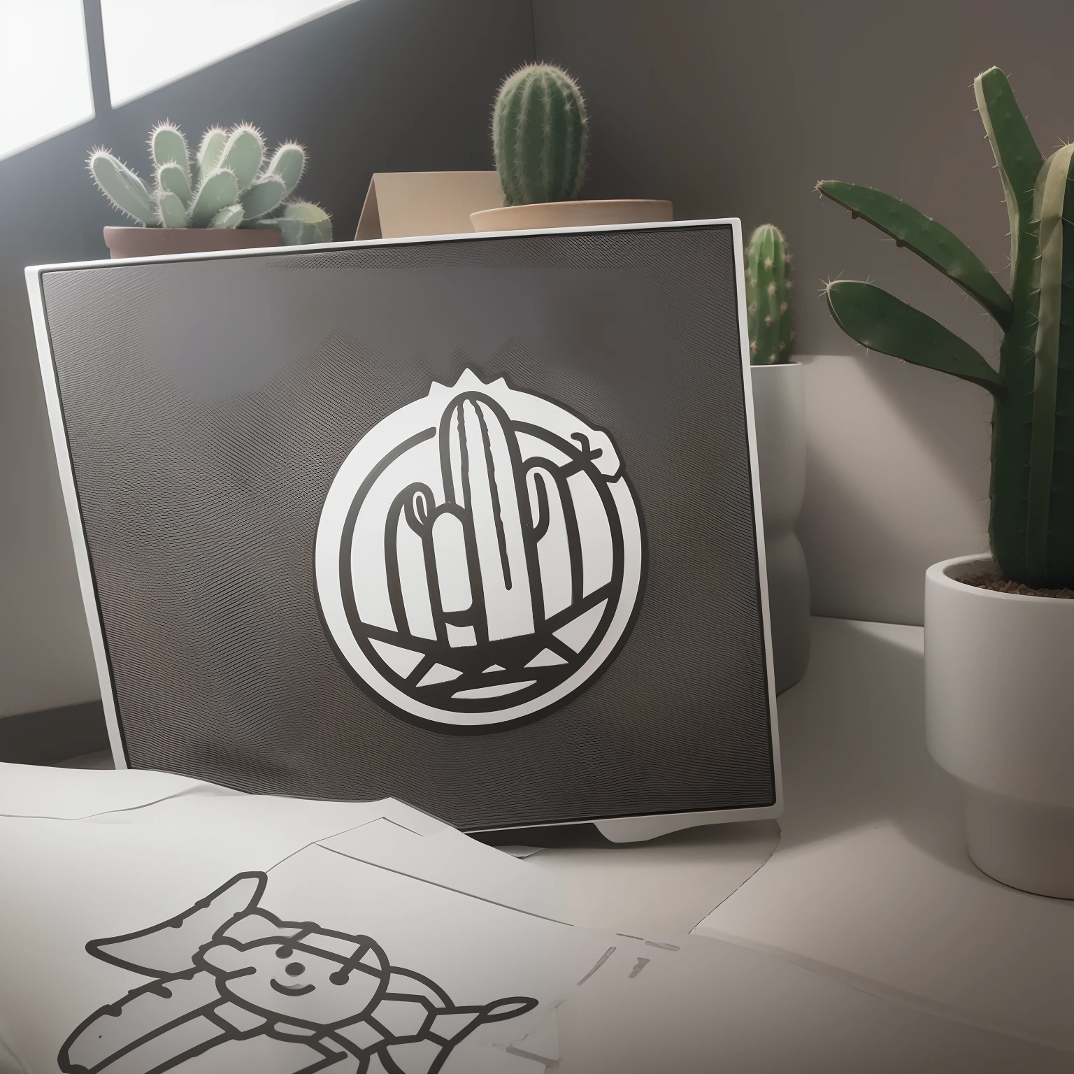 black-and-white、A logo、1 cactus、a sticker