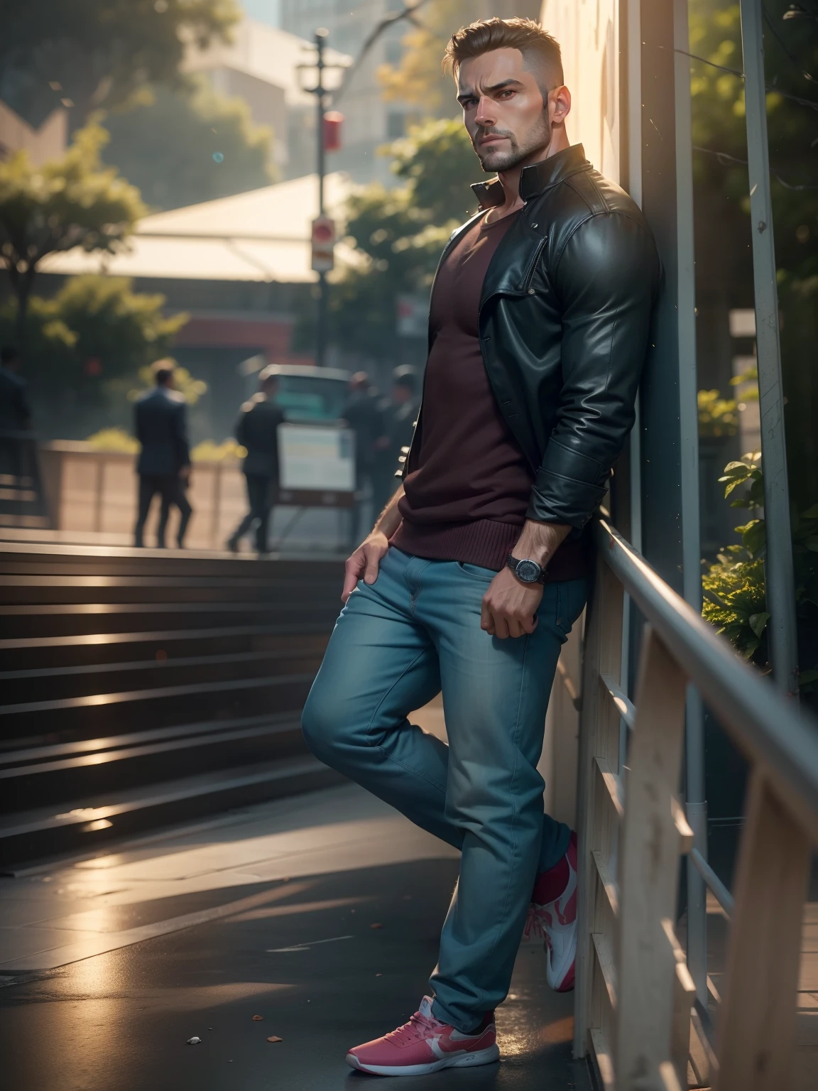 Change background, handsome man, hyper realistic, 8k, good physical body