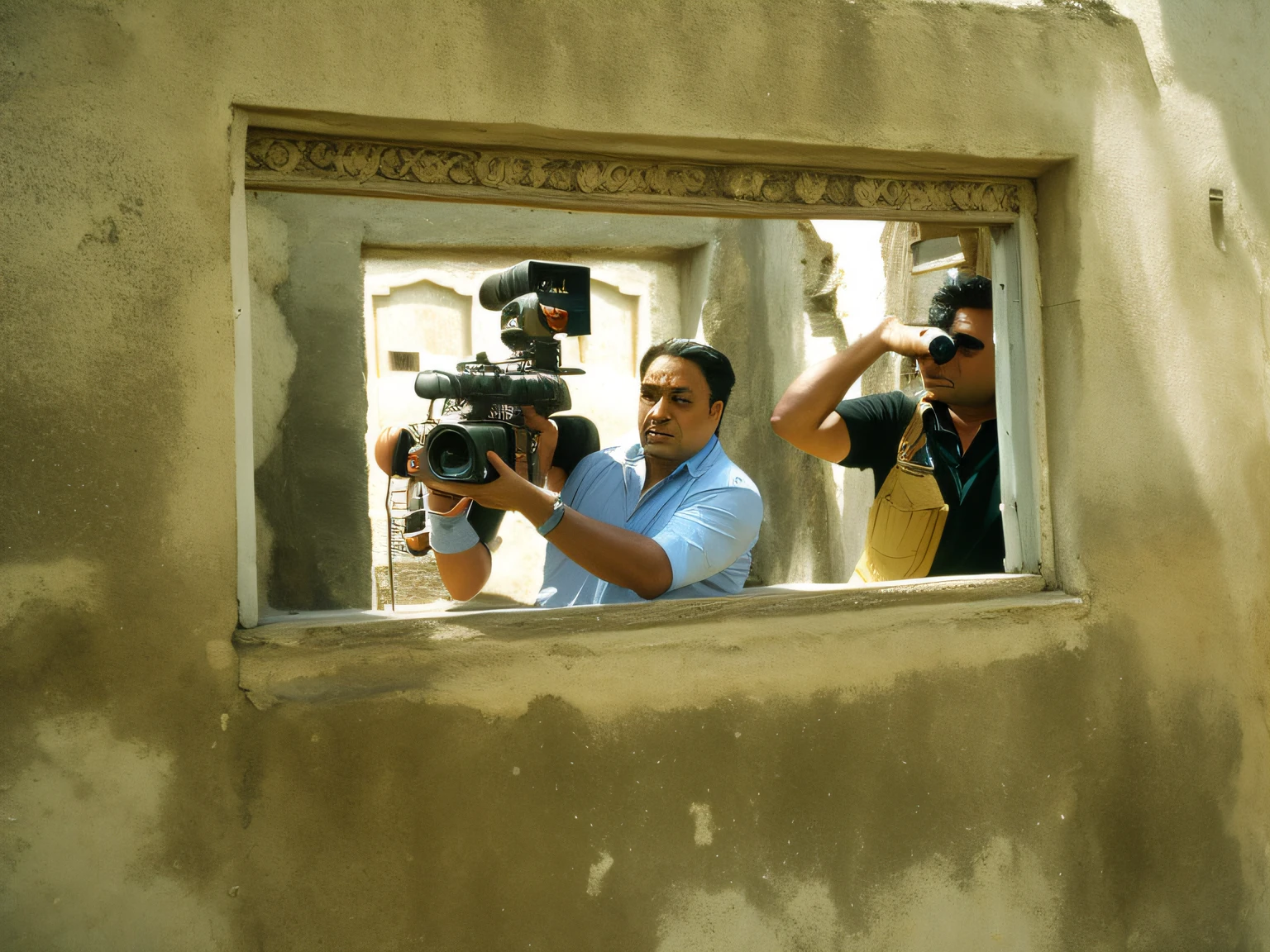 there are people taking pictures of a man in a window, film shooting, film still dnd, an film still, still from a terence malik film, action scene from the film, behind the scenes, documentary footage, journalism photo, cinematographic shot, on location, film scene, documentary still, making of, film promotional still, production still, film production