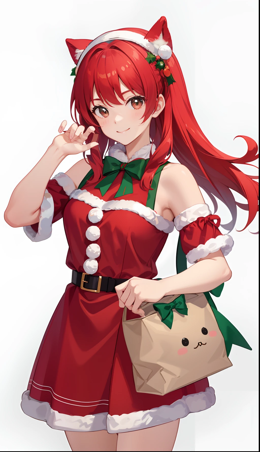 1girl in、A smile、Christmas、Dressed in Santa Claus costume、