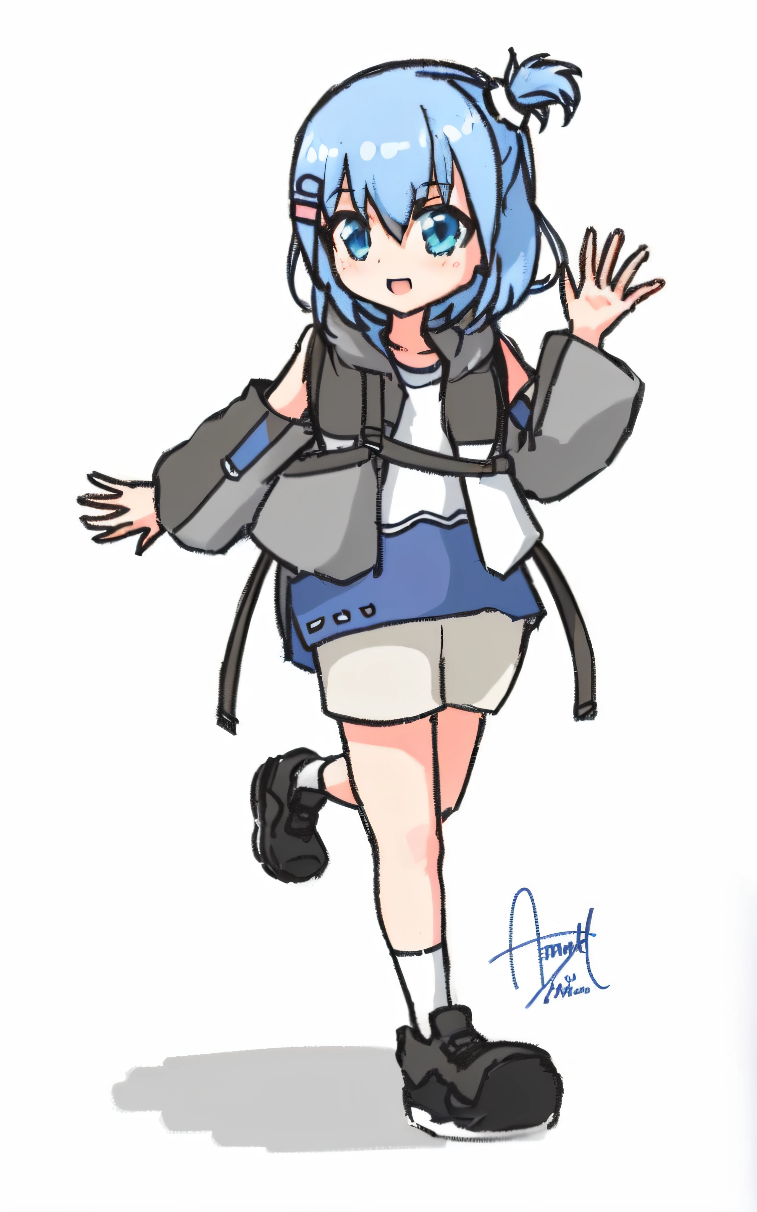 Cartoon drawing of a girl with a backpack and a backpack, Kantai collection style, 2 d anime style, anime moe art style, small curvaceous loli, aqua from konosuba, anime style character, inspired by Rei Kamoi, full body portrait of a short!, cel - shaded art style, cel-shaded!!!, rimuru, cel shaded anime