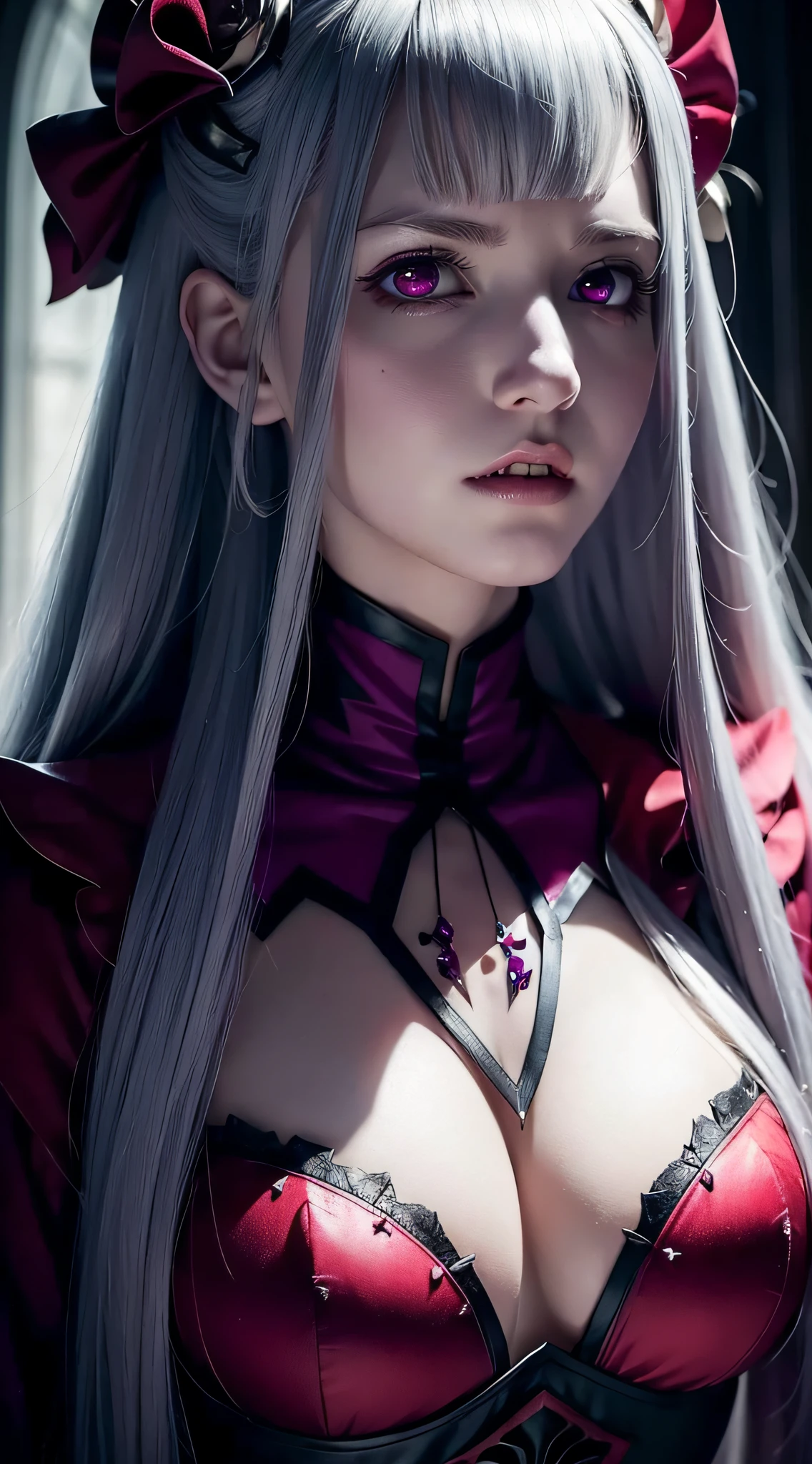 Vampire girl Shalltear Bloodfallen: Overlord anime, best quality, masterpiece, (realistic:1.2), Front, detailed face, (((masterpiece))), (((best quality))),(((extremely detailed))), illustration, mysterious,