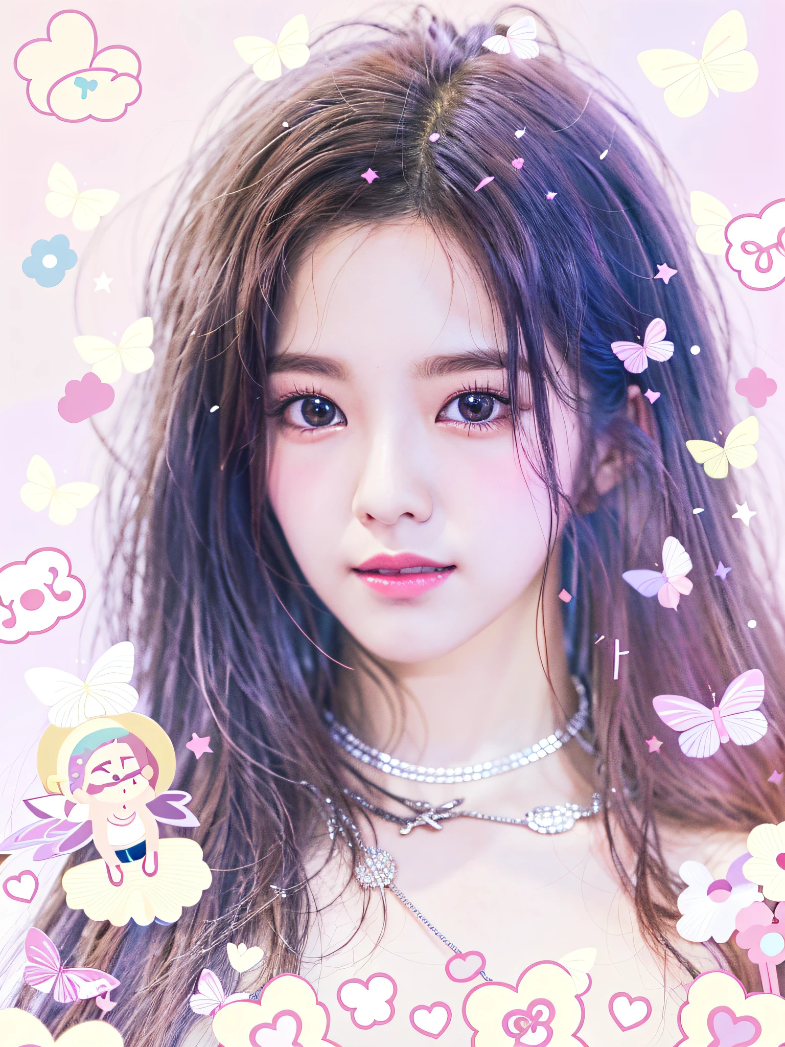 a close up of a girl with long hair and a necklace, portrait jisoo blackpink, adorable digital art, jisoo from blackpink, jisoo of blackpink, official fanart, Guviz-style artwork, Ruan cute vtuber, [ Digital art ]!!, Fanart, ruan jia beautiful!, ulzzangs, inspired by Sim Sa-jeong