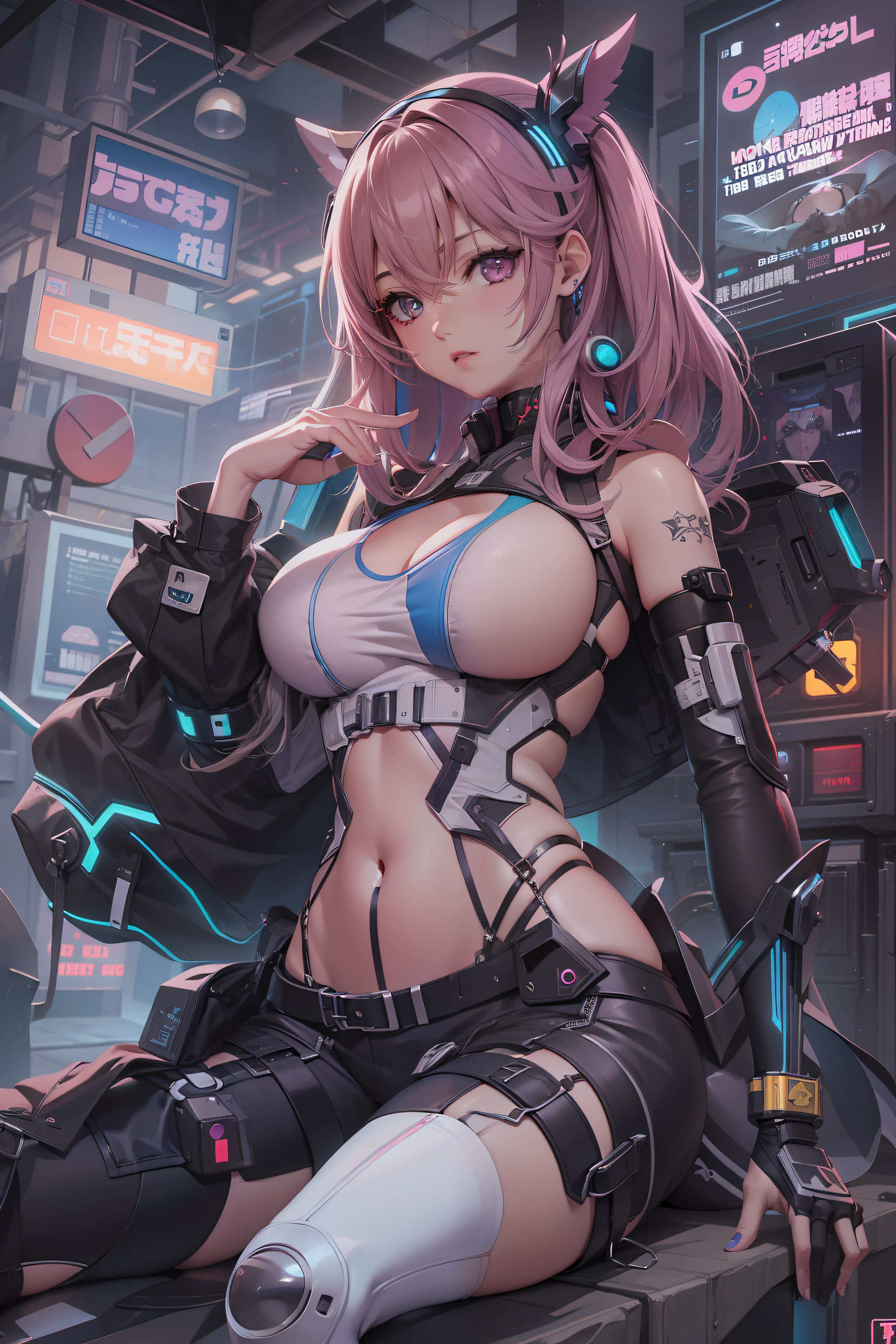 tmasterpiece、detaileds、Delicate touch、cyber punk perssonage、2080s、anime big breast、Girl vs、trending on artstationh、Rachel Walker、