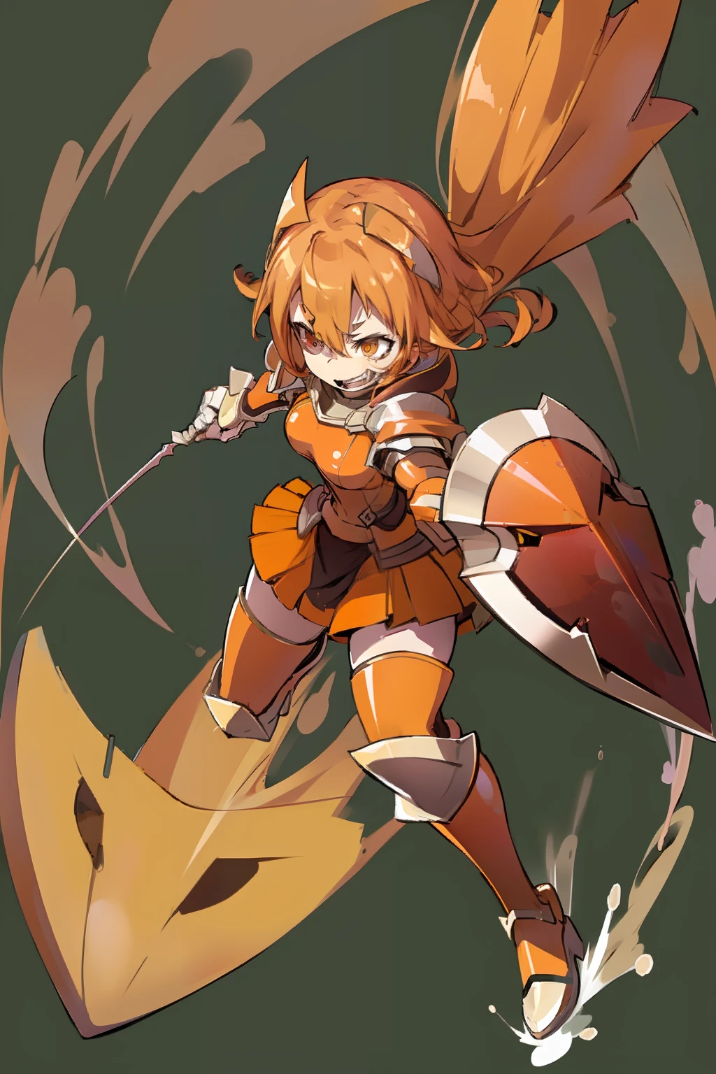 orange shark woman, orange, sharp teeth, halberd wielding, battle pose, full body, knight armor