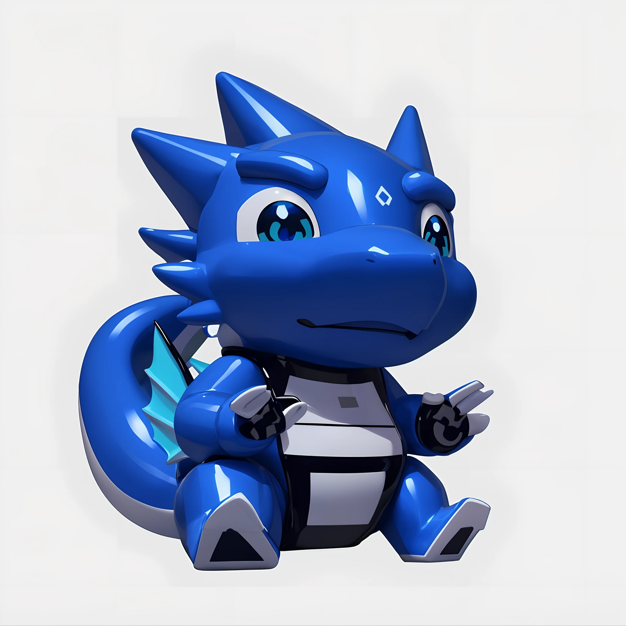 There is a blue and white elf figure sitting on a white surface, Ray-traced images taken by Tan Yang Kano, polycount, Digital art, vinyl toy figurine, a cute little blue dragon, 3D model of a Japanese mascot, pvc figurine, Blue dragon, pteranadon styling, blue scaly dragon, posable pvc
