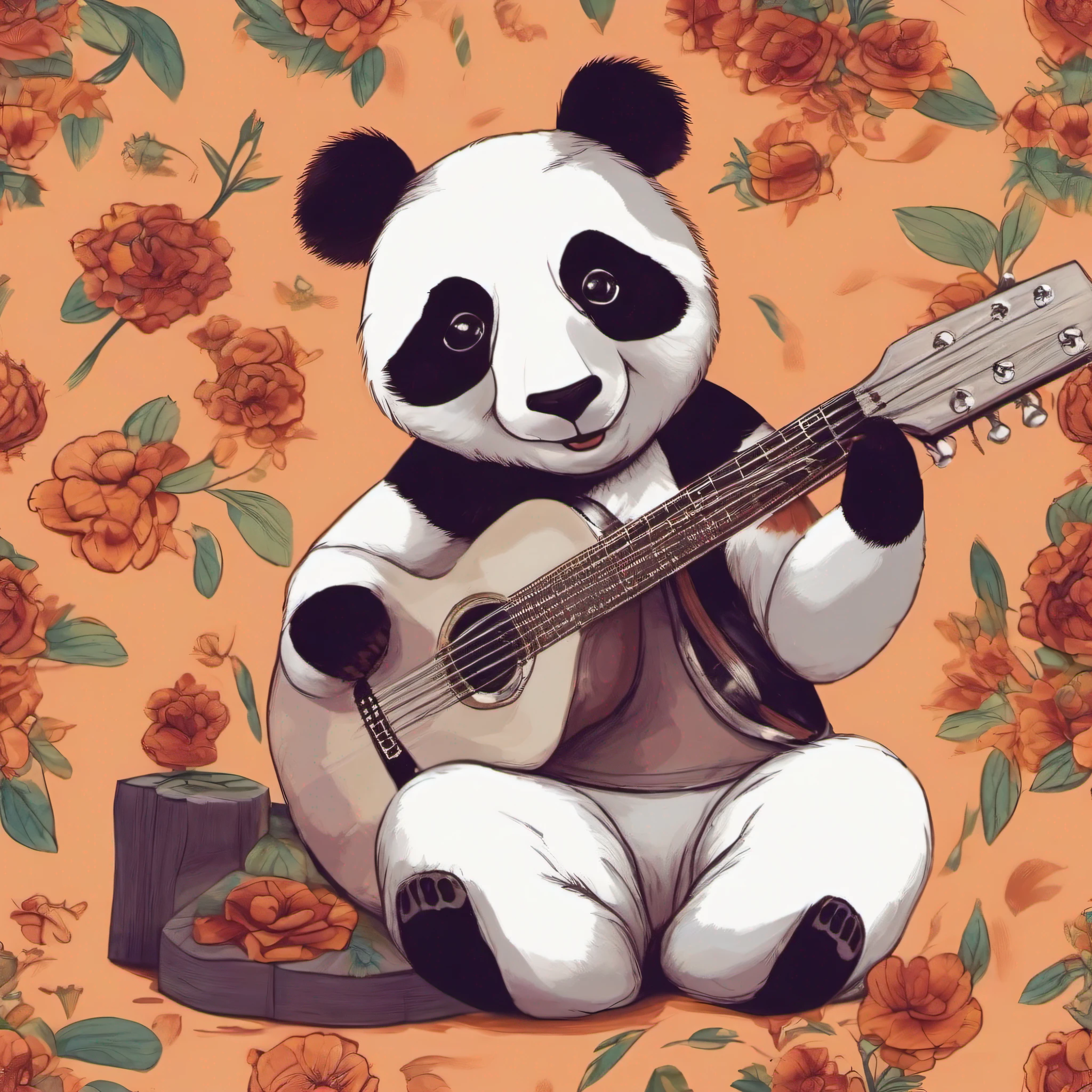 (Masterpiece), (intriciate detail), Cute panda playing guitar