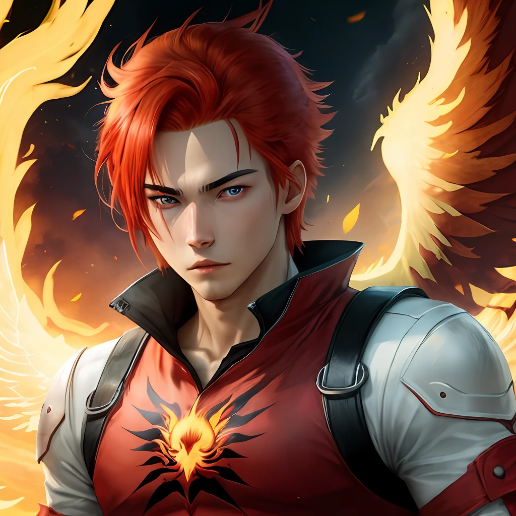 Red-haired, red-eyed phoenix boy