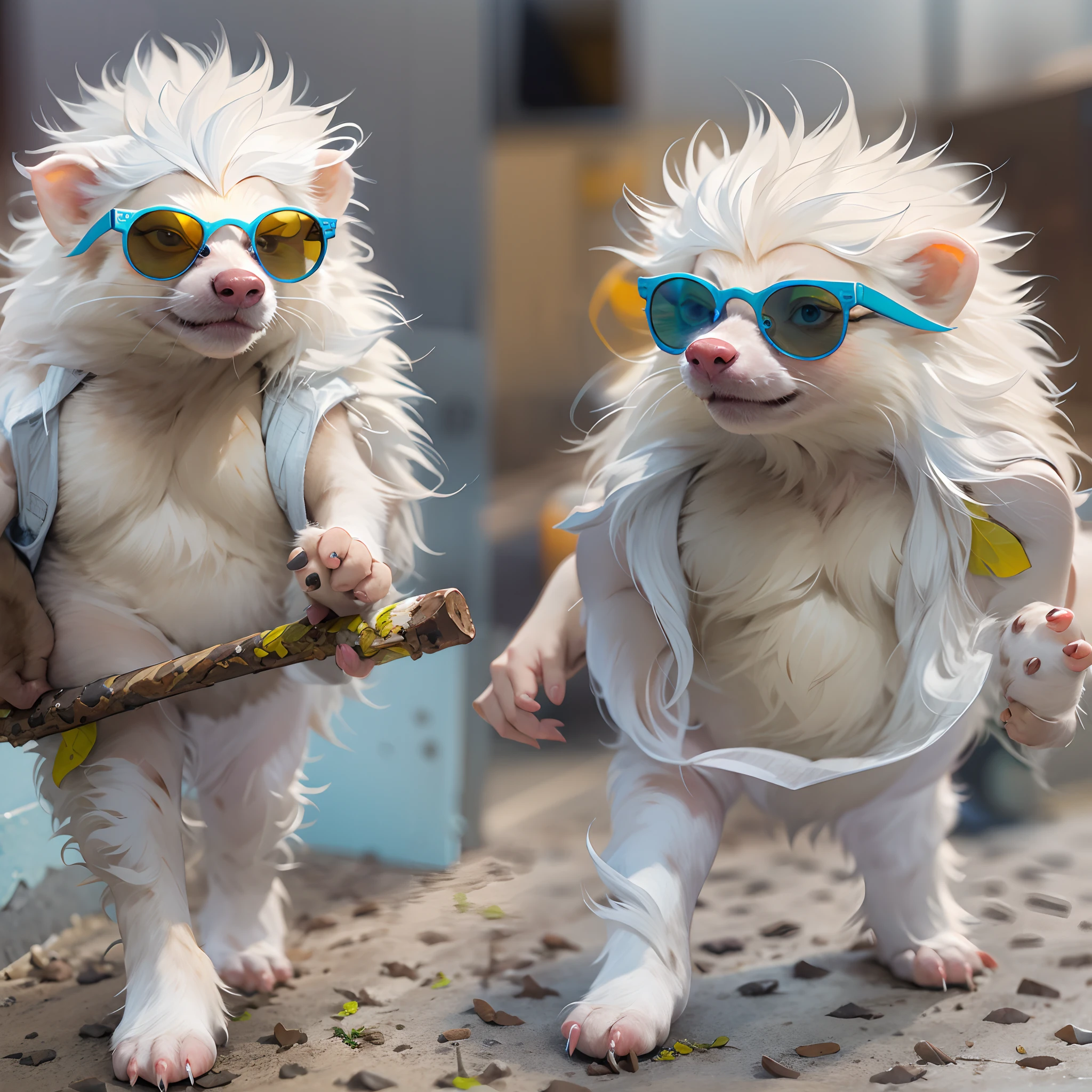 Meet Alby the Albino Hedgehog: the sunniest personality in the hedgehog world, rocking sunglasses even on cloudy days. With his sleek style and unique color, he's the envy of all critters trying to look cool!