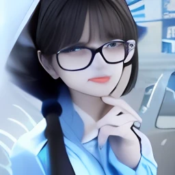 there is a woman with glasses and a blue shirt posing for a picture, ulzzangs, With glasses, dang my linh, thick round spectacles, thick rim glasses, inspired by Leng Mei, with square glasses, thick glasses, kanliu666, Profile image, sakimichan, !!Wearing glasses!!, !!wearing modern glasses!!