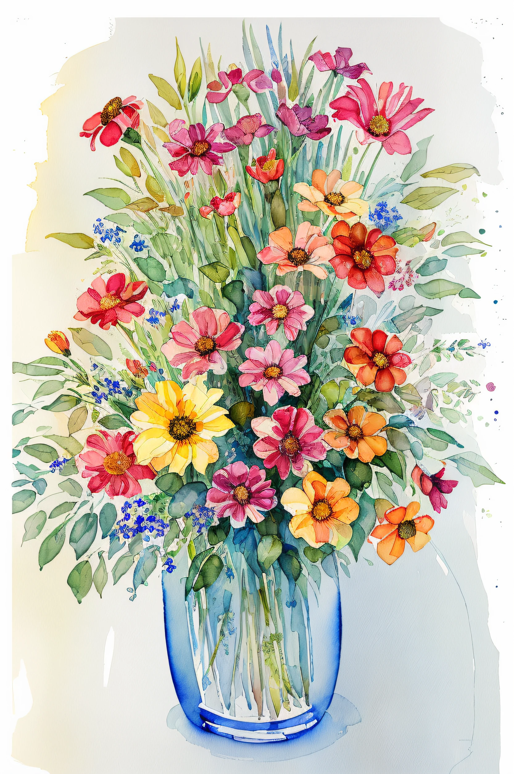 Draw vases with watercolors of different colors, vase with flowers, Watercolor painting style, vases, watercolor detailed art, water color art on paper, watercolor colored painting, Watercolor painting, inspired by François Boquet, masterful detailed watercolor, watercolor paiting, High quality watercolor painting, framed paintings, author：Lynn Pauley