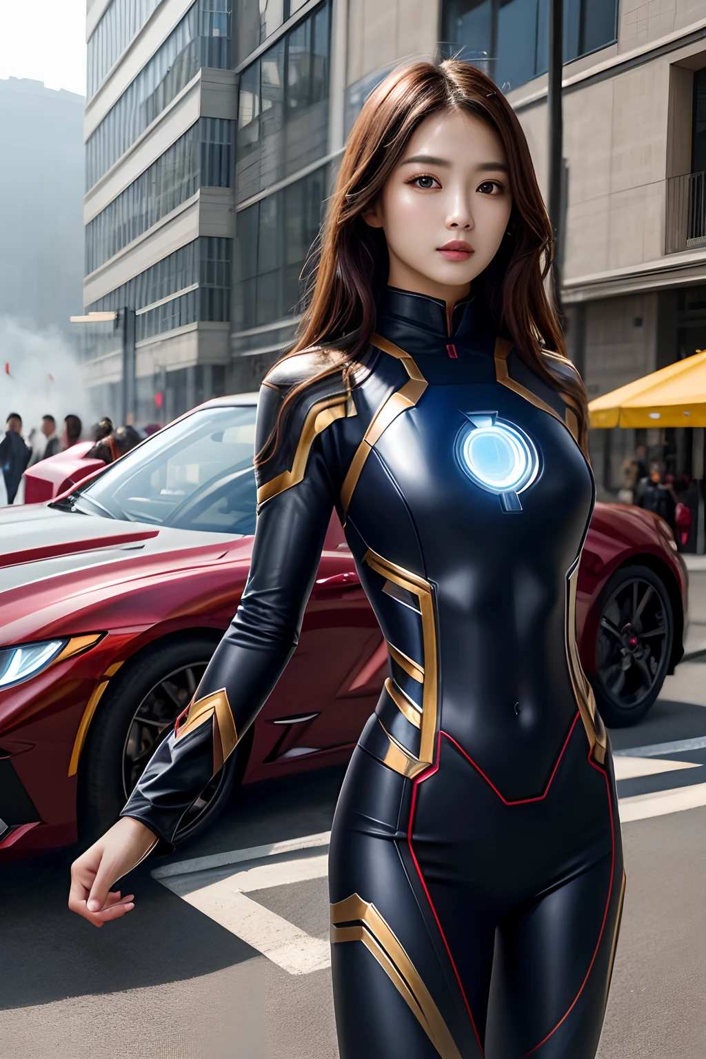 (1girl:1.3), 独奏,__body-parts__, offcial art, 统一 8k 壁纸, ultra - detailed, Beautiful and aesthetic, big breasts beautiful, tmasterpiece, Best quality at best, RAW,tmasterpiece,ultra fine photoest qualtiy,超高分辨率,Photoreality,rays of sunshine,full-body portraits,stunningly beautiful,dynamicposeacing to audience),delicated face,vibrant eyes,,A woman who ,(Wearing a futuristic red and gold Iron Man mechery detailed abandoned warehouse background,detailed face with,opulent,milkyW,tack sharp focus,digital SLR camera,high qulity,filmgrain,White skin of the,photographrealistic,lomography,Huge metropolis in a dystopia of the future ,