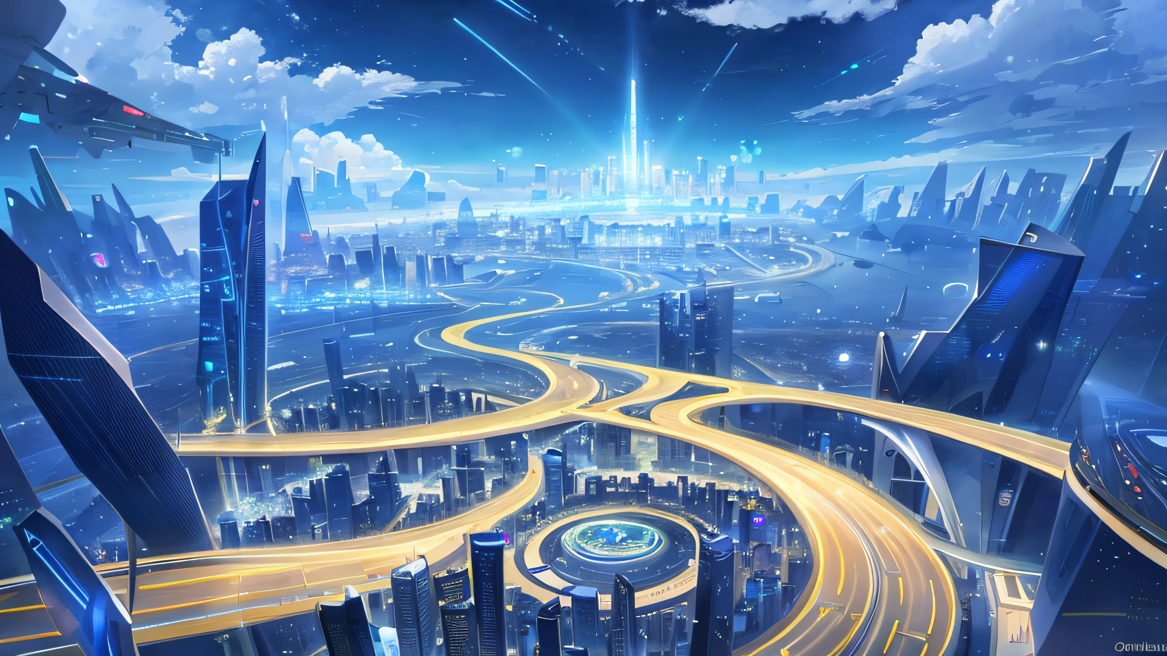 There is a picture of a futuristic city in the sky, landscape of a future city, Beautiful city of the future, Ring World, vista of futuristic city, empyrean city, otherwordly futuristic city, city of the future in russia, The future city, Rail cityscape, athletics.Oriental pearl