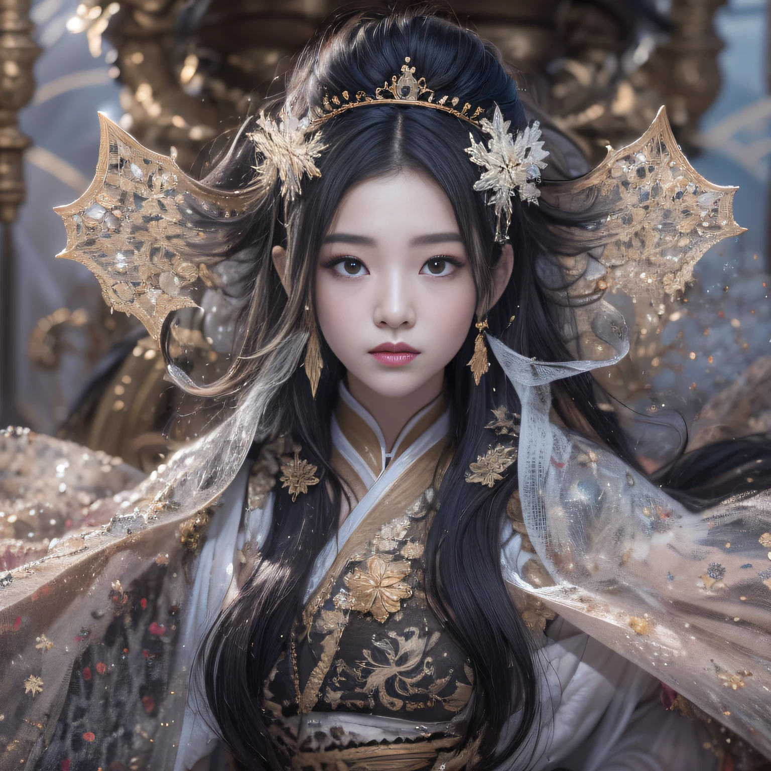 A close up of a woman wearing a crown and a dress - SeaArt AI