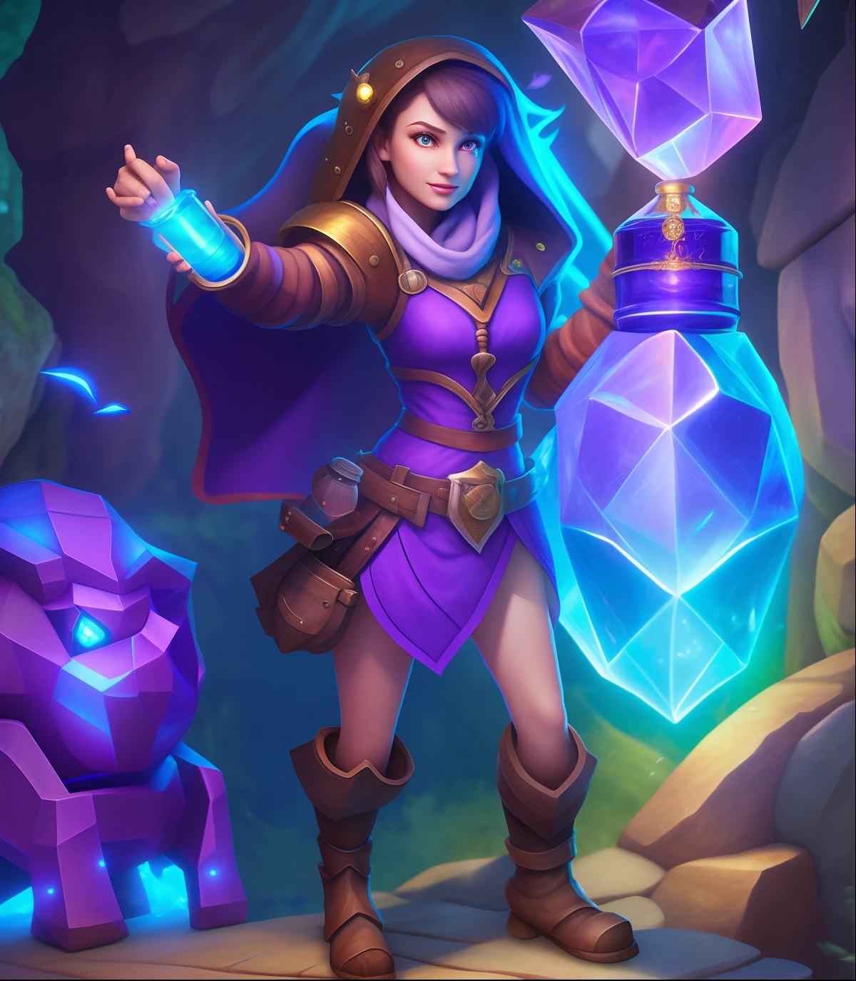 (Full Body Standing), Full Body Shot woman, Human Doctor, Fantasy Style Darkness Researcher, Holding Magic Bottle, Art Giant Golem Troll Wood Rock Greble Gem, Global Illumination Ray Tracing HDR Fan Art Artation (Sung Choi, Eric Pfeiffer, Gabriel Garza) Casper Conefal Bastion Forged Hard Mesh Lisa Frank Tubersch Centra