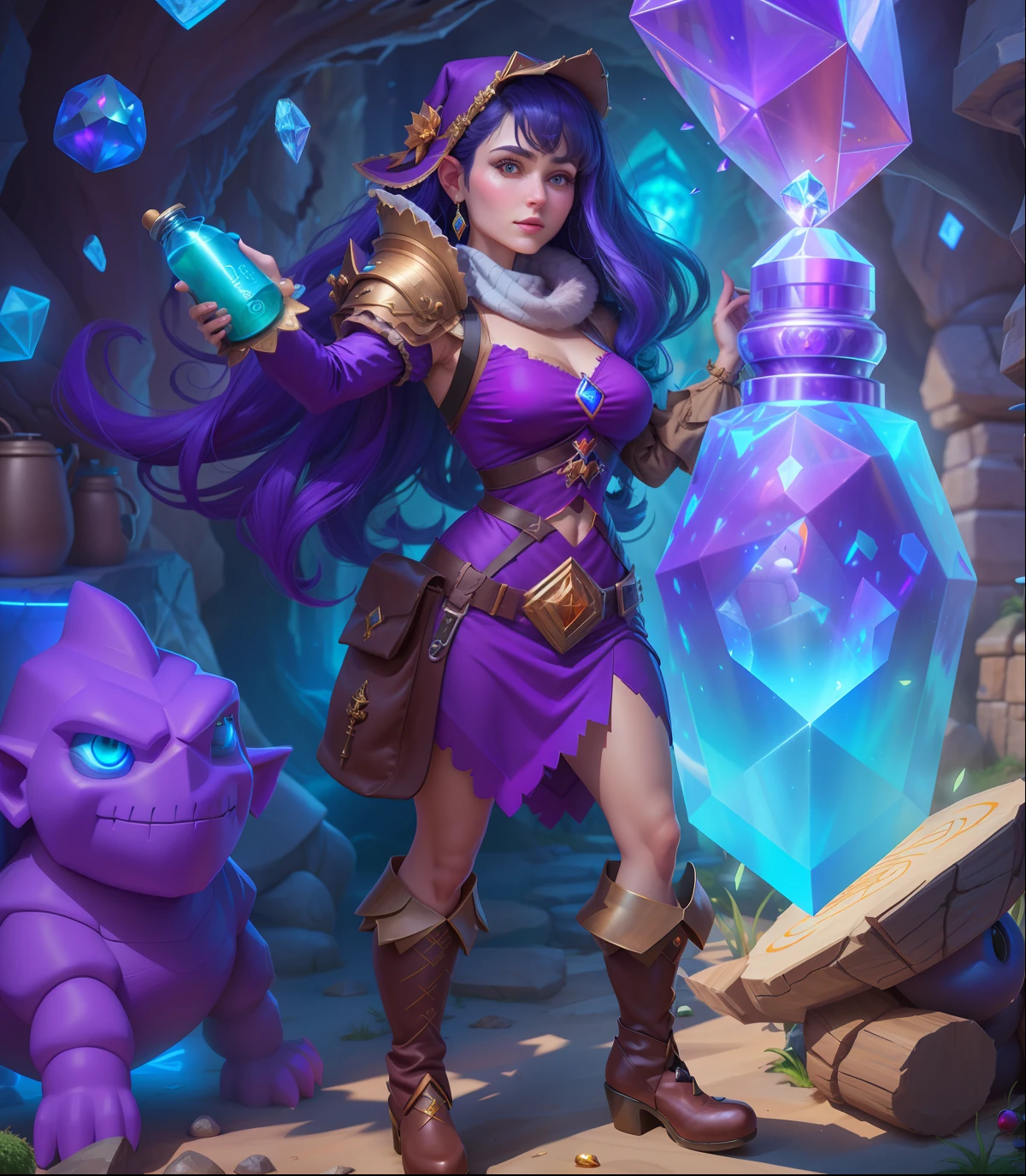 (Full Body Standing), Full Body Shot woman, Human Doctor, Fantasy Style Darkness Researcher, Holding Magic Bottle, Art Giant Golem Troll Wood Rock Greble Gem, Global Illumination Ray Tracing HDR Fan Art Artation (Sung Choi, Eric Pfeiffer, Gabriel Garza) Casper Conefal Bastion Forged Hard Mesh Lisa Frank Tubersch Centra