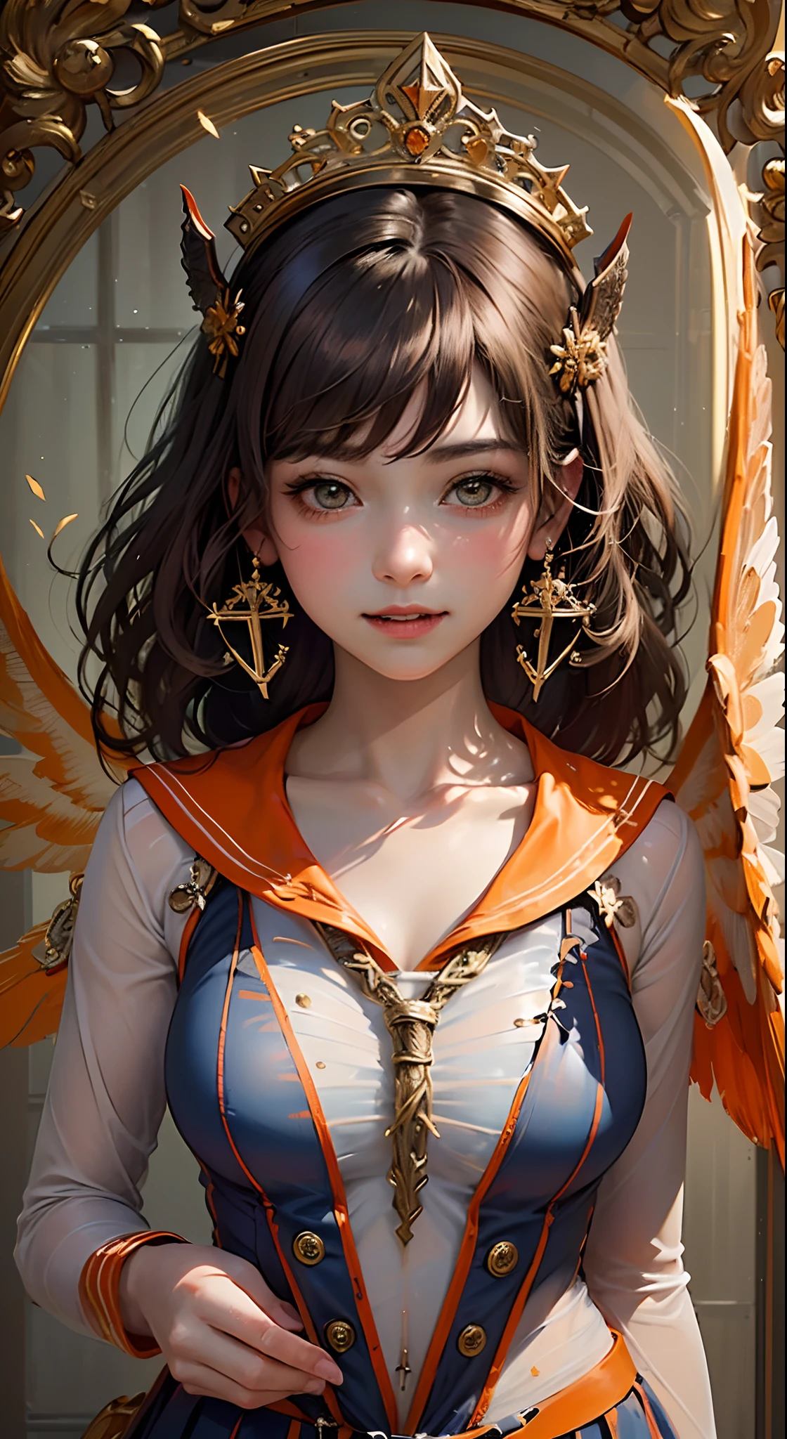 unity 8k wall paper、ultra-detailliert、Beautifully Aesthetic、​masterpiece、top-quality、(Zentangle、a Mandala、Tangles、Tangles)、((Illustration style:1.2))、(Fractal Art:1.3)、beautiful  lighting, Movies in which girls shine, realistic shadow, huge filesize, Vibrant colors, Brilliant image quality, colourfull, Fantasia [hight resolution], ((( beautiful girl:1.6))), (Lori:1.2), (Junior Idol), Well-formed fingers,  ((Glittering Perfect Beautiful Girl:1.3)), a handsome, a cool, (innocent smiles:1.4), ((Super Cute Super Beautiful Girl)), (Crisp and gentle eyes), dual, (with blush cheeks:1.4), ((morning、Beautiful girl in sailor suit with transparent orange devil big wings:1.8)), (Cute blonde hairstyle:1.6)), Perfect and beautiful body,