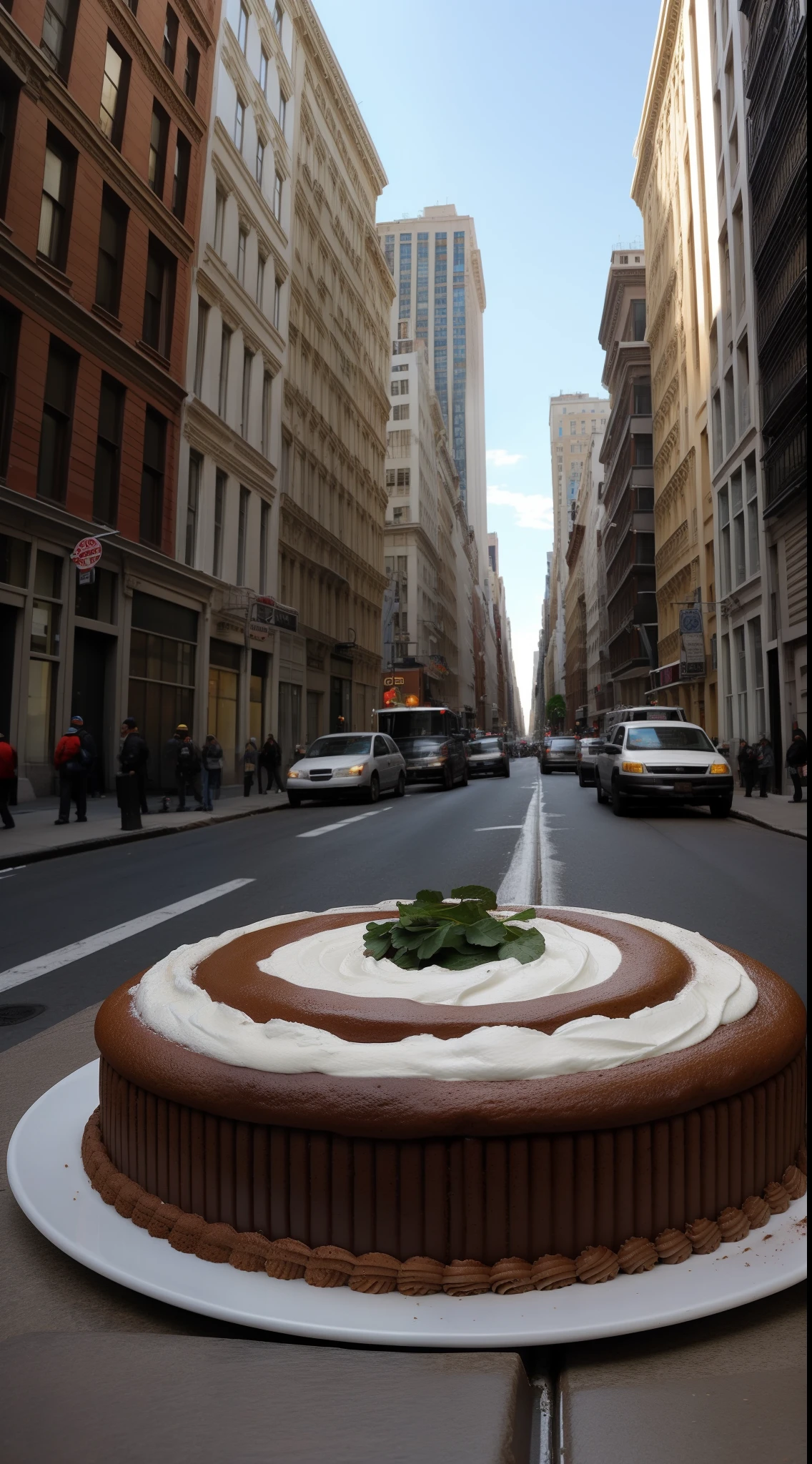 Una enorme tarta en medio de una calle de New York