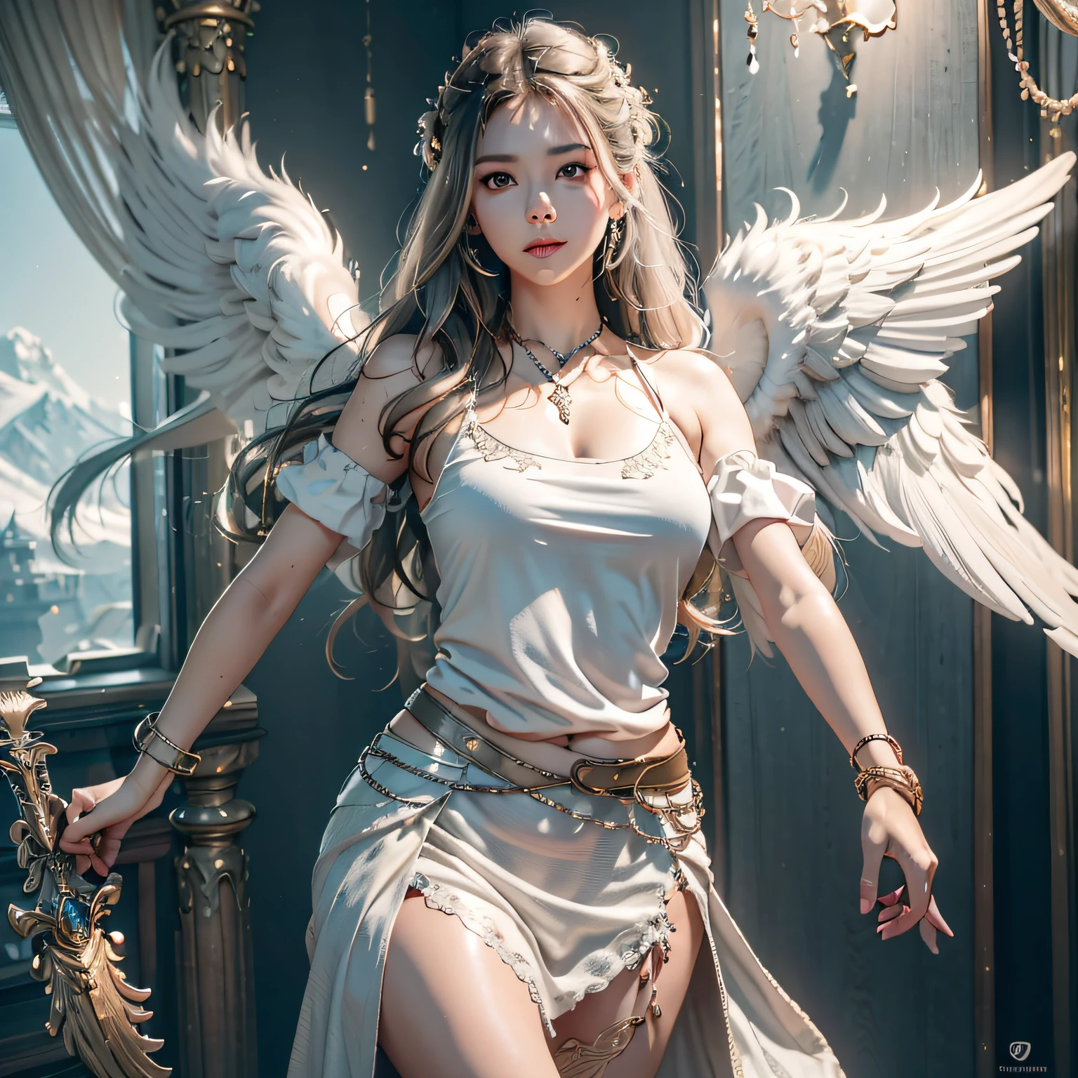 Make a music cover with an angel holding a sword