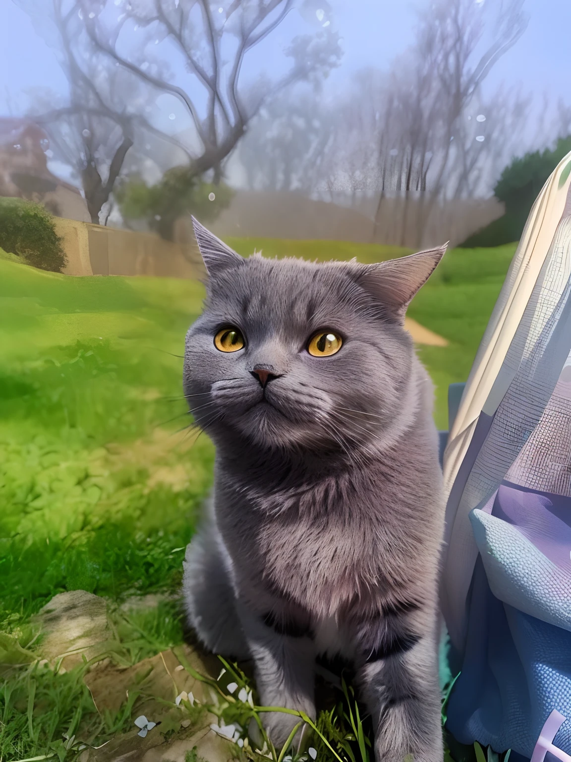 Luminous design，pastelcolor，Ink drops，Spring sunshine，by Pixar, Anime style, Ghibli-like colors，Highlight the cat，Replace the background，Loving pupils，adolable，Gorgeous palace，opulent