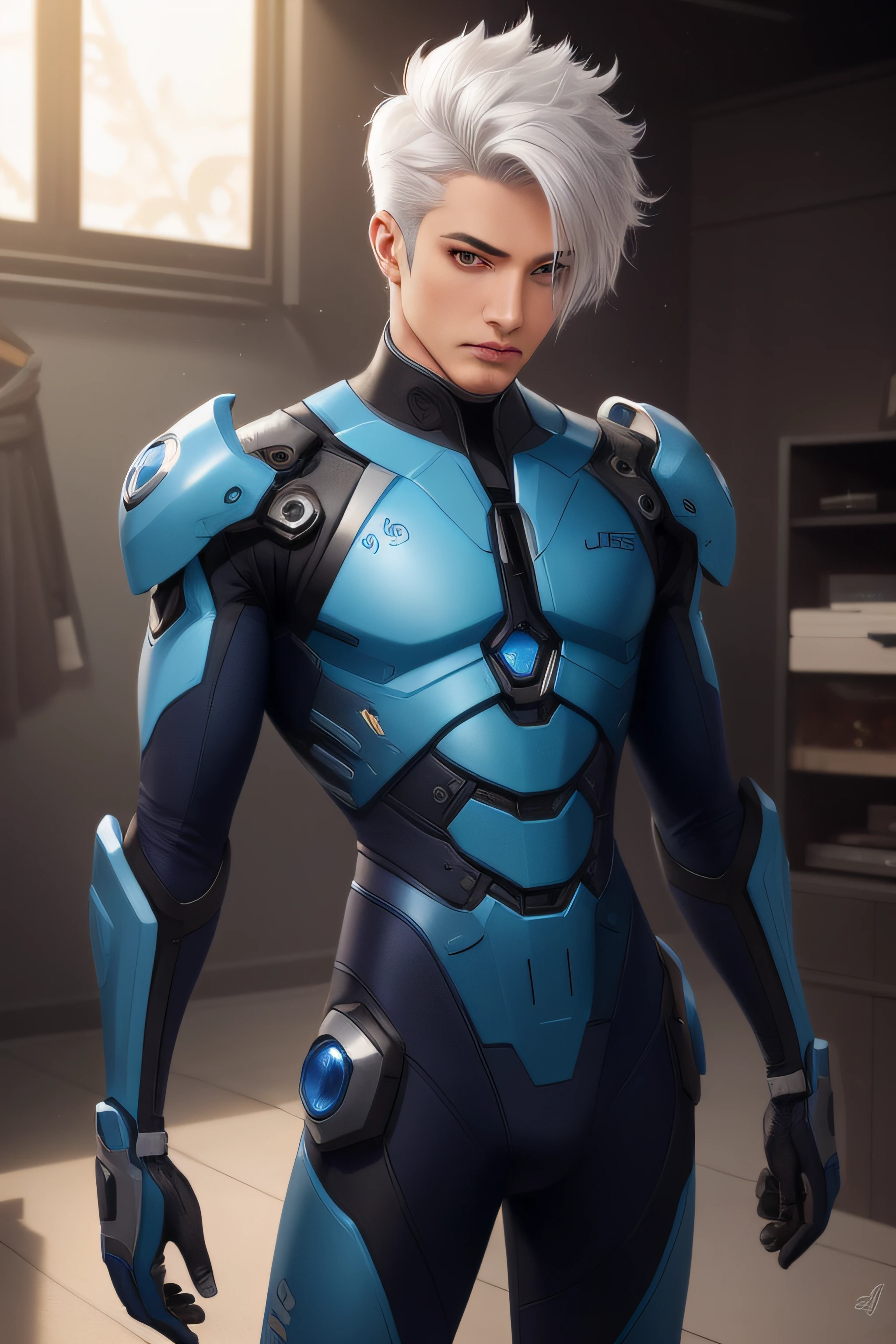 The Alafede man in a blue suit stood in the room, trends in art station, trending on artstation hd, 《overwatch》Sigma, Deviantart ArtStation CGSCOSIETY, Trends in CG society, cyber suit, trending on artstation hq, [ trending on CGSociety ]!!, Trending CGsociety, trending on artstationh:3, deviantart artstation