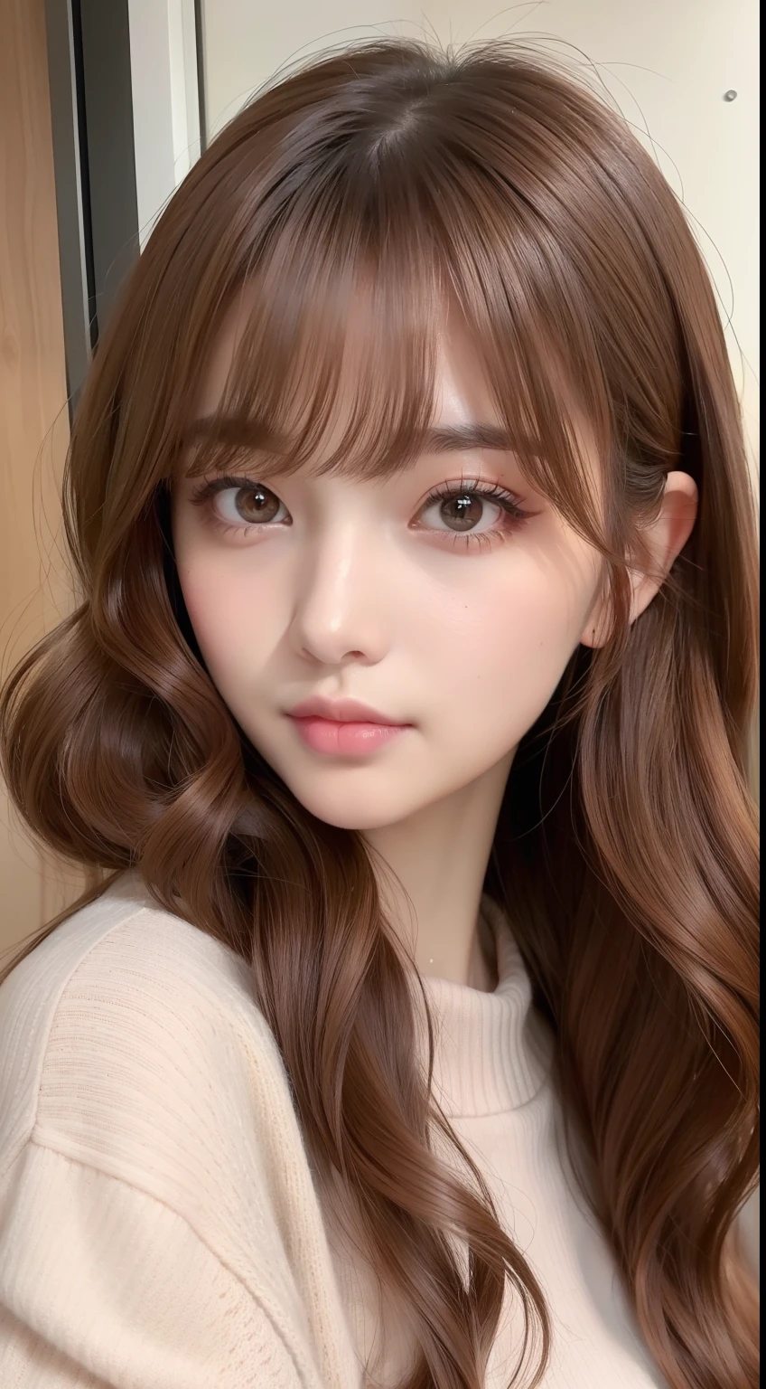 Pretty girl, Cute Face,Looks like a college girl,bangs, Brown medium hair, The hair is very realistic, Wearing sleeveless top,Light makeup, thin red lips, double eyelid, Bright Eyes, Symmetrical face, The face is very realistic, The girl's face was carefully drawn, Looking at the audience, Extremely realistic skin, Sebaceous reflex, artwork, Clothing with real fabric texture, Realistic painting, Photo level, Ray Tracing, Realistic light and shadow effects, realism, 8K highest image quality is full