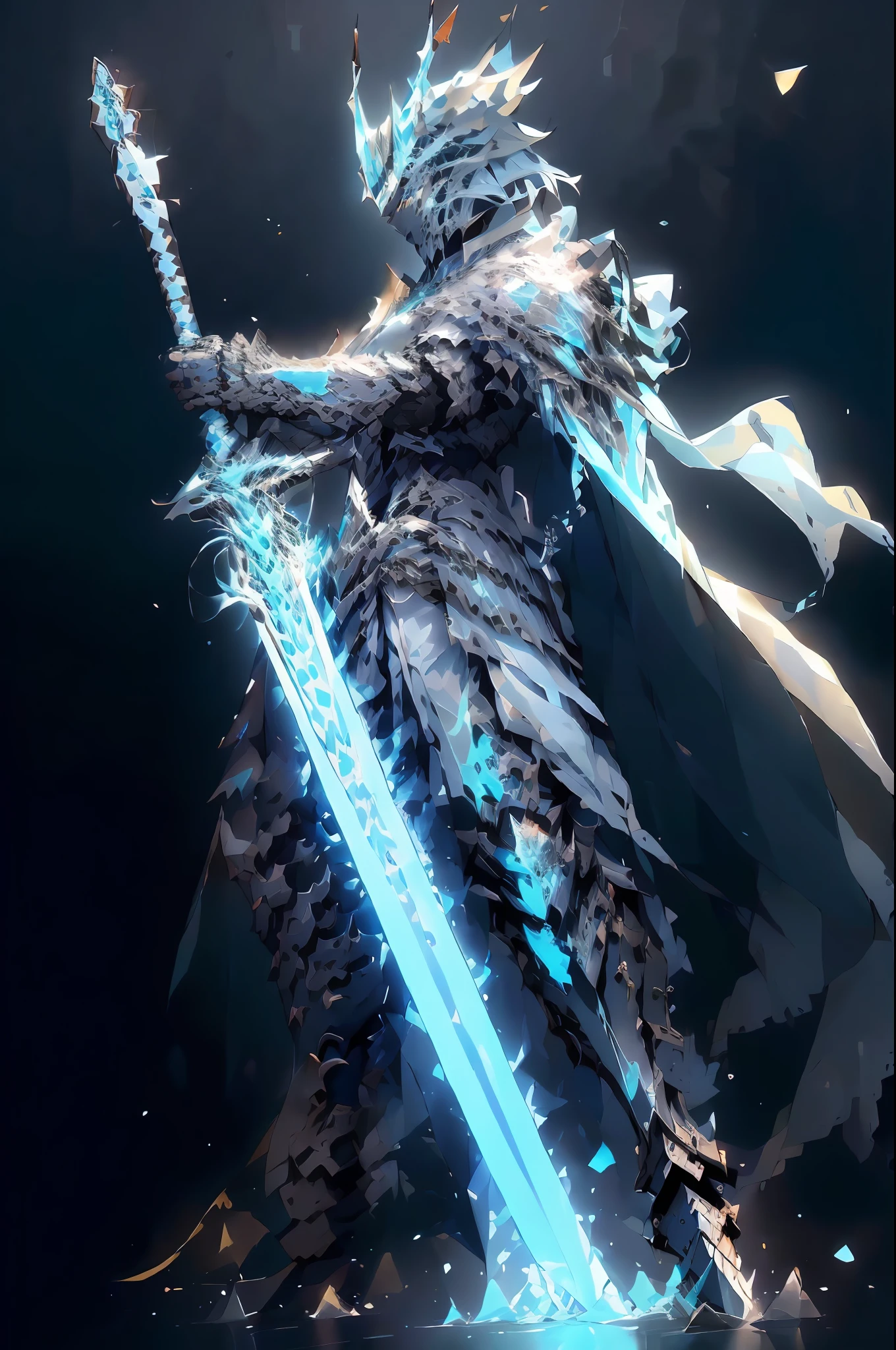 anime character with sword and ice crystals in hand, deathknight, ice crystal armor, style of duelyst, glowing sword, epic fantasy digital art style, 8 k hd wallpaperjpeg artifact, 8k hd wallpaperjpeg artifact, epic fantasy weapon art, high quality digital concept art, painted in the style arcane, sliver ice color reflected armor