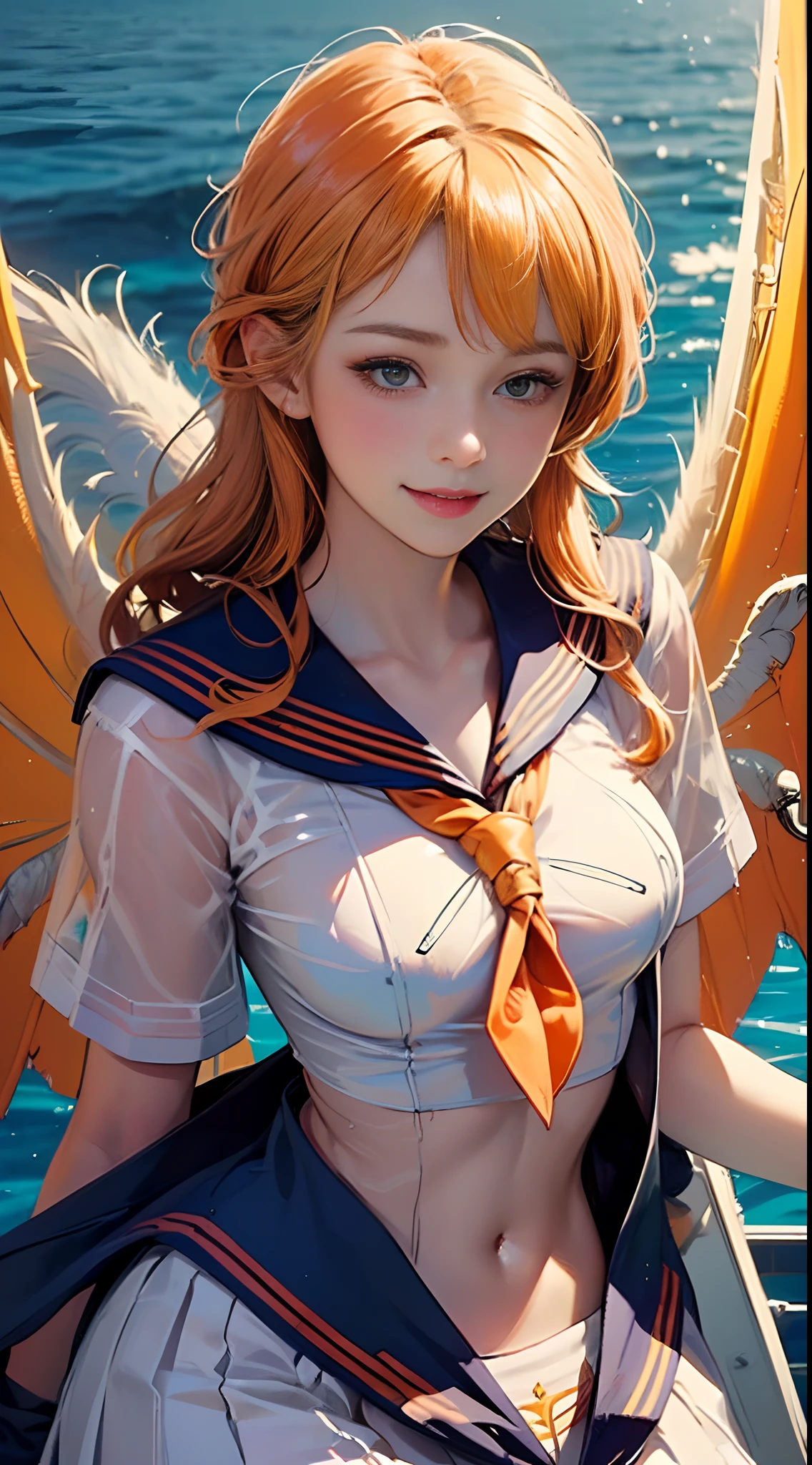 unity 8k wall paper、ultra - detailed、aestheticly pleasing、tmasterpiece、top-quality、(zentangle、datura、Tangles、Tangles)、((Illustration style:1.2))、(Fractal art:1.3)、beautiful light up, Movies where girls shine, realistic shaded, hugefilesize, Vibrant colors, Excellent image quality, extremely colorful, fanciful [A high resolution], ((( beautiful girl:1.6))), (Lori:1.2), (Teenage idoWell-Formed Fingers,  ((Sparkling perfect beautiful girl:1.3)), A handsome, A cool, (innocent smiles:1.4), ((Super cute super beautiful girl)), (Refreshing and gentle eyes), dual, (Reddening cheeks:1.4), ((Morning、Beautiful girl in sailor suit with transparent orange devil big wings:1.8)), (Cute blonde hairstyle:1.6)), Perfect and beautiful body,
