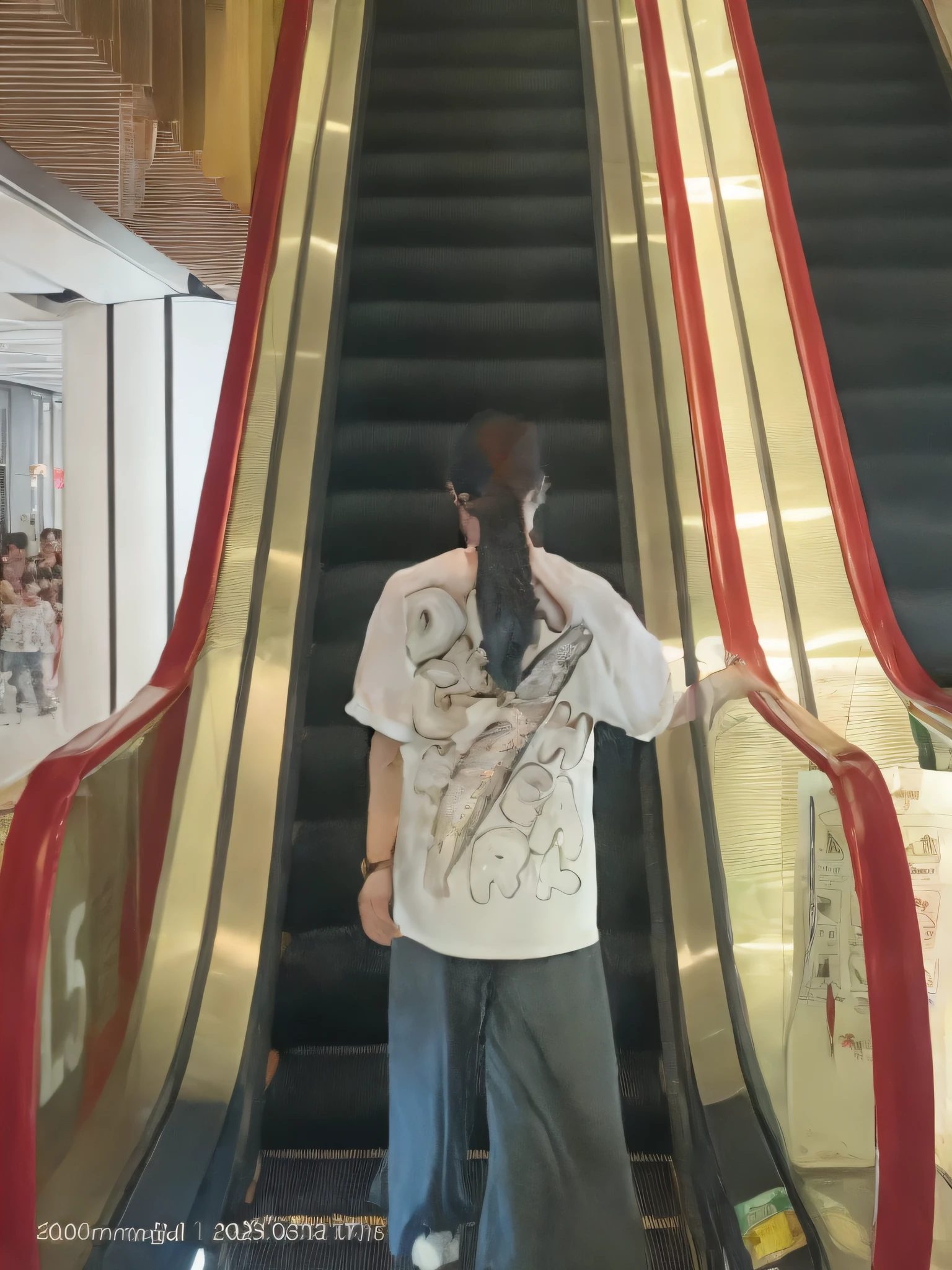 A girl would walk up the stairs elevator,4K