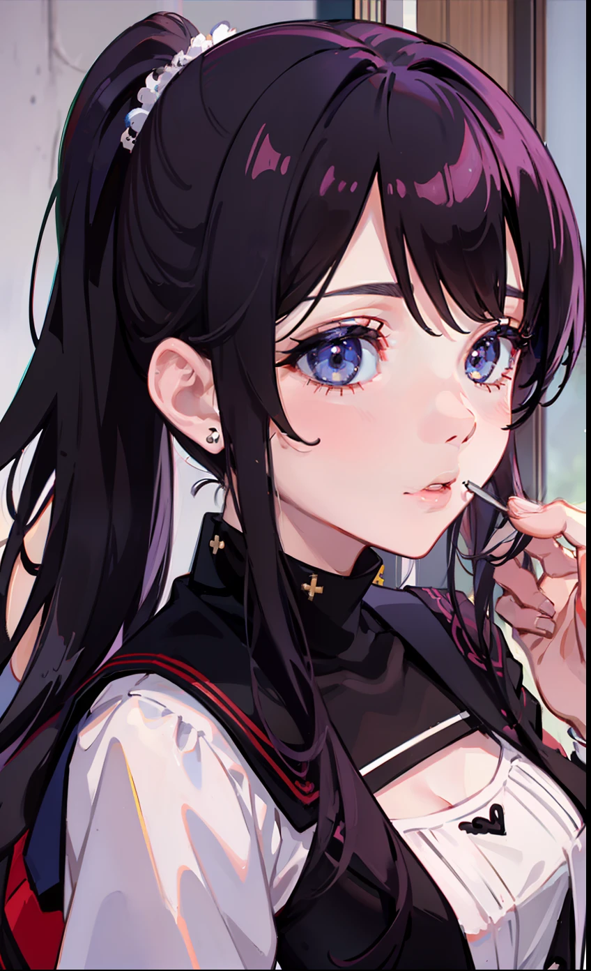 2 s, Onze, cabelos prateados, olhos vermelhos, corte de bob, pigtail, lilie, beijar, Uniforme escolar, Terno de Marinheiro, arte conceitual, bela cena de anime, beautiful anime scenery, Top rated in Pixiv, best quality, 4k