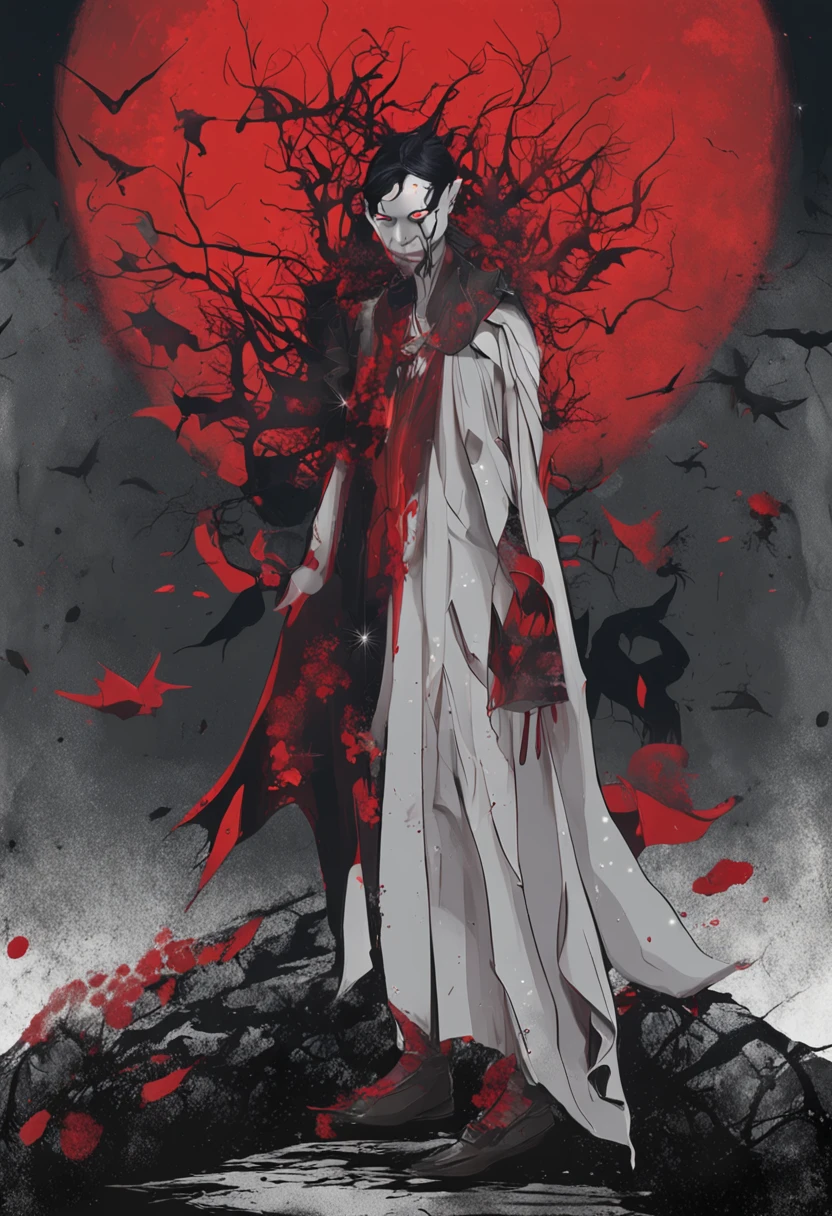 Best quality, Masterpiece, 超高分辨率, (photograph realistic:1.4), surrealism, Dream-like,fusionart, Shadowdancer, shadow magic,Vampire with red eyes and black coat
