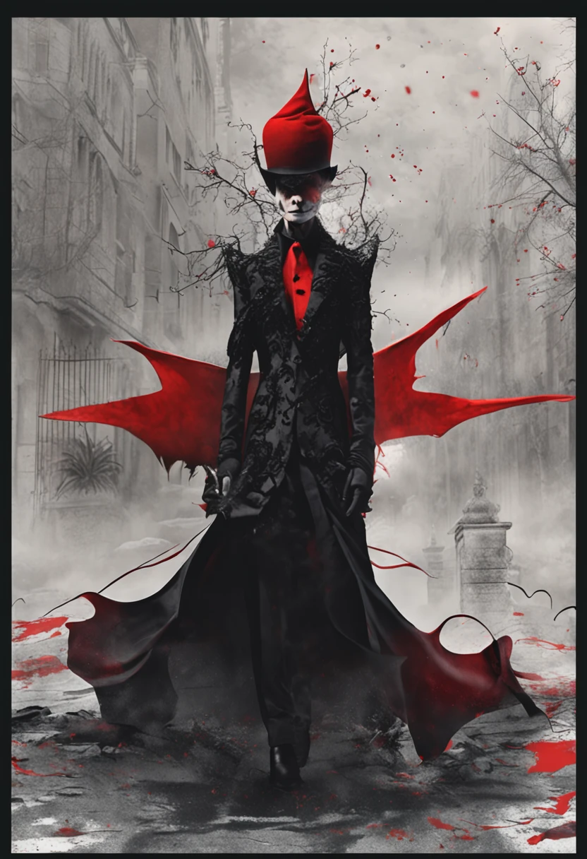 Best quality, Masterpiece, 超高分辨率, (photograph realistic:1.4), surrealism, Dream-like,fusionart, Shadowdancer, shadow magic,Vampire with red eyes and black coat