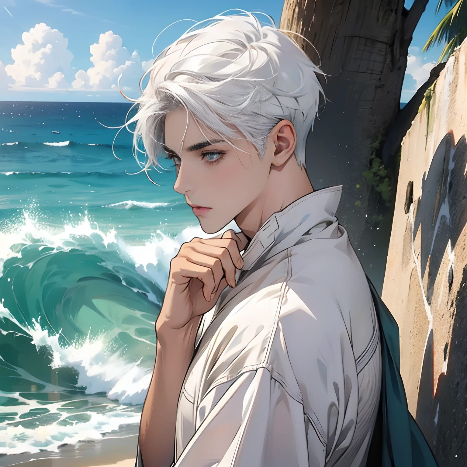 Man, Surf cut , white hair