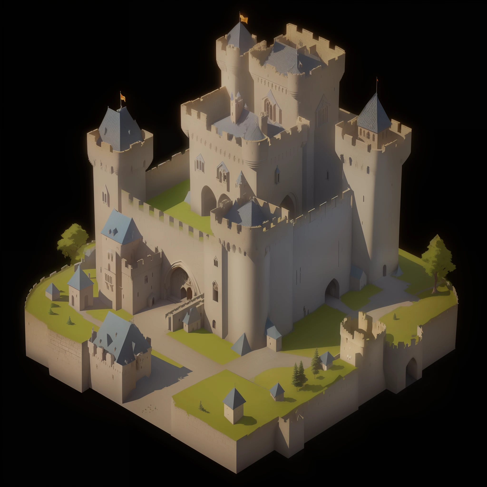 a close up of a castle with a tower and a gate, medieval castle, a medieval keep, a medieval castle, high quality art, isometric , stylized as a 3d render, , stylized 3d render,  render, isometricart, castle,HD, 4K