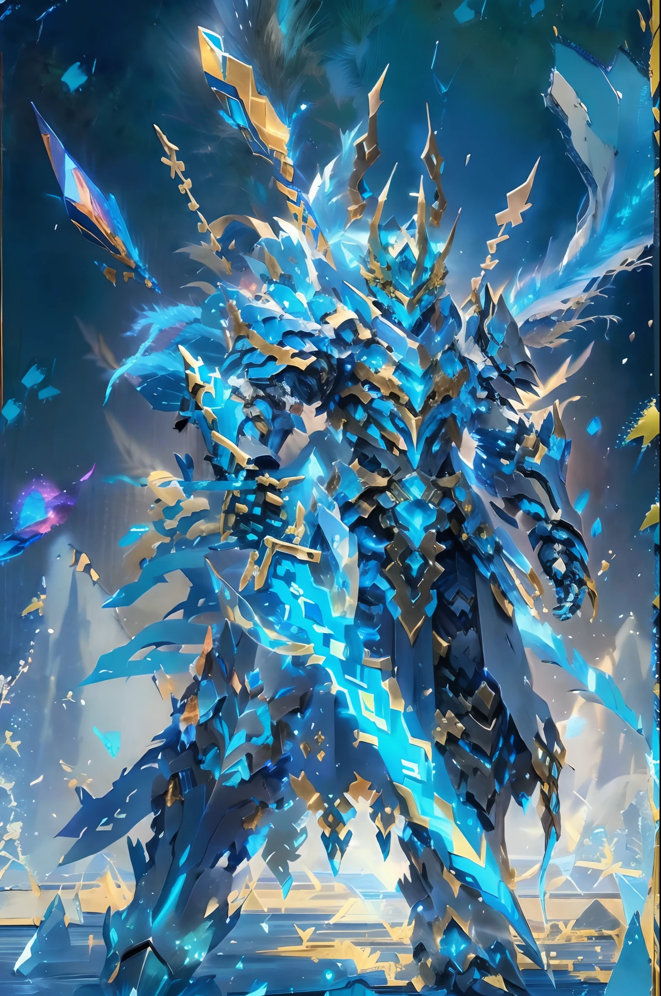 anime character with sword and ice crystals in hand, deathknight, ice crystal armor, style of duelyst, glowing sword, epic fantasy digital art style, 8 k hd wallpaperjpeg artifact, 8k hd wallpaperjpeg artifact, epic fantasy weapon art, high quality digital concept art, painted in the style arcane, sliver ice color reflected armor