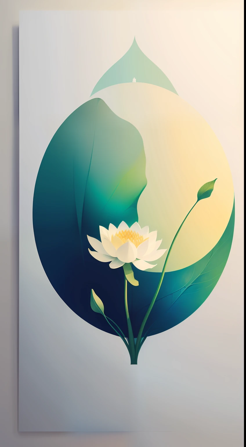 There is a poster，, blurry and dreamy illustration, blurry and dreamy illustration, Minimalist illustration, promo art, illustration!, minimalist wallpaper, soft digital painting, minimal painting, reduced minimal illustration, minimalist painting, surreal flat colors, Poster illustration,There are lotus leaves and dragonflies in the picture