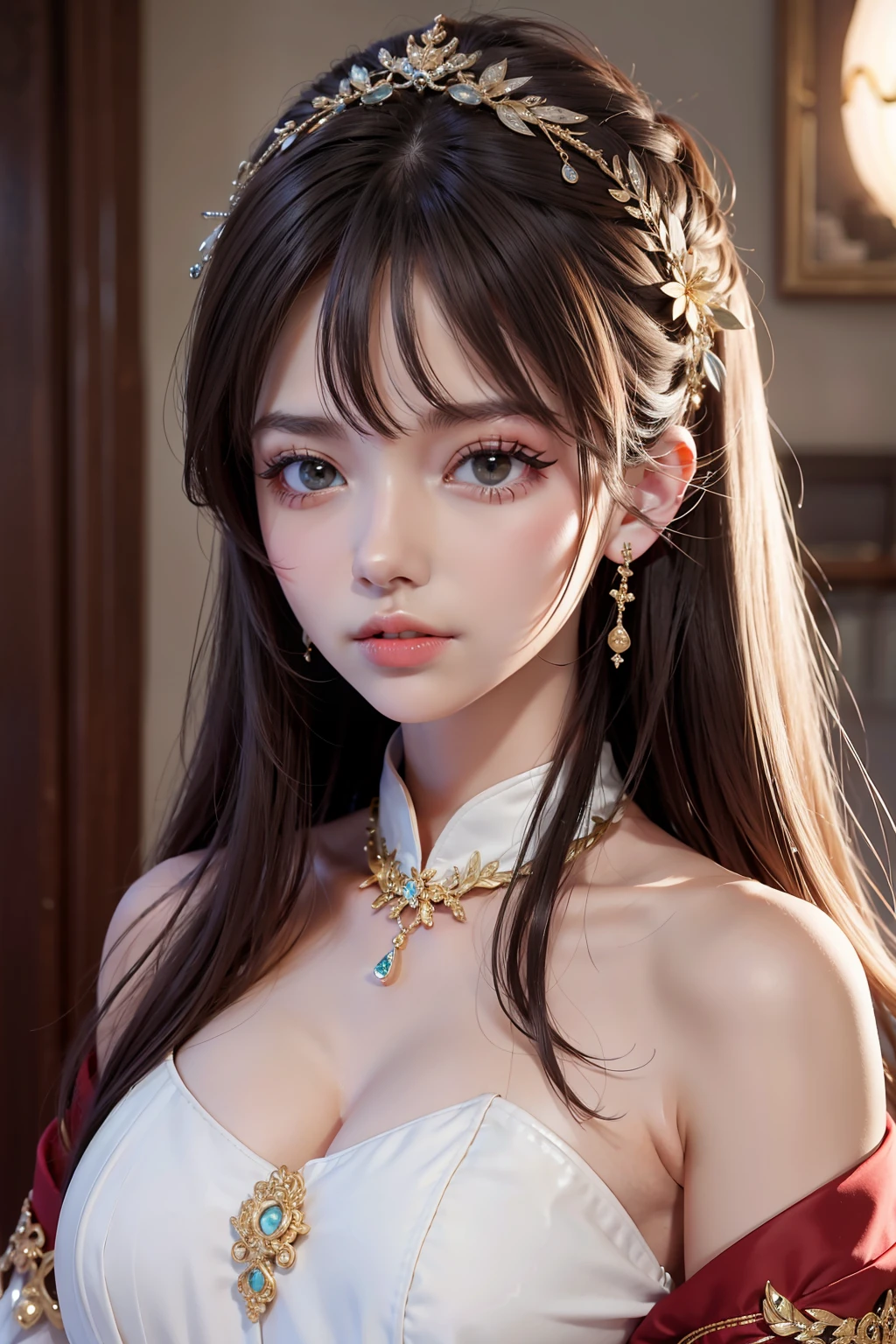 one-girl,The upper part of the body,sportrait,looking at viewert,hair adornments