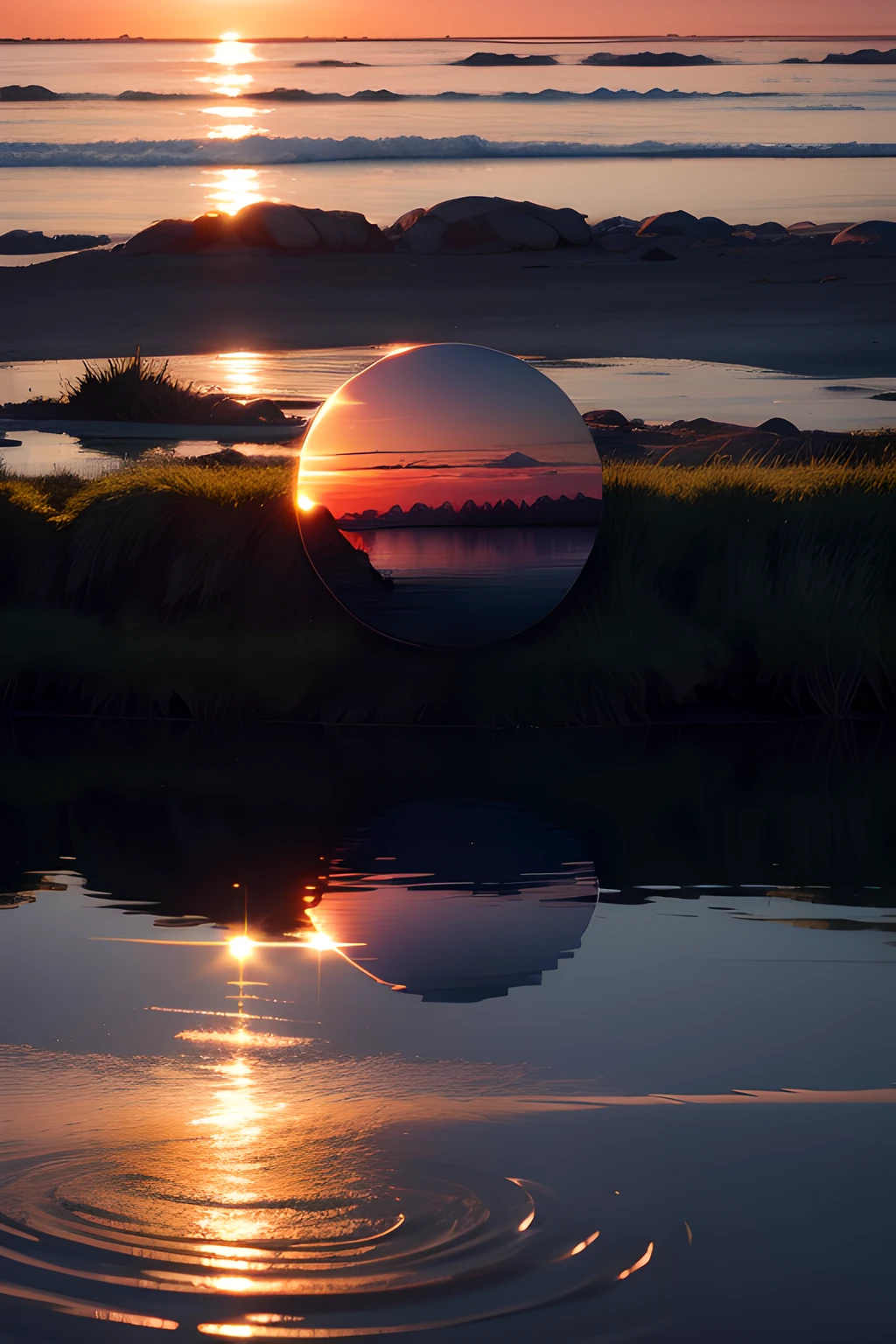 The sunset reflected in the water is slow,