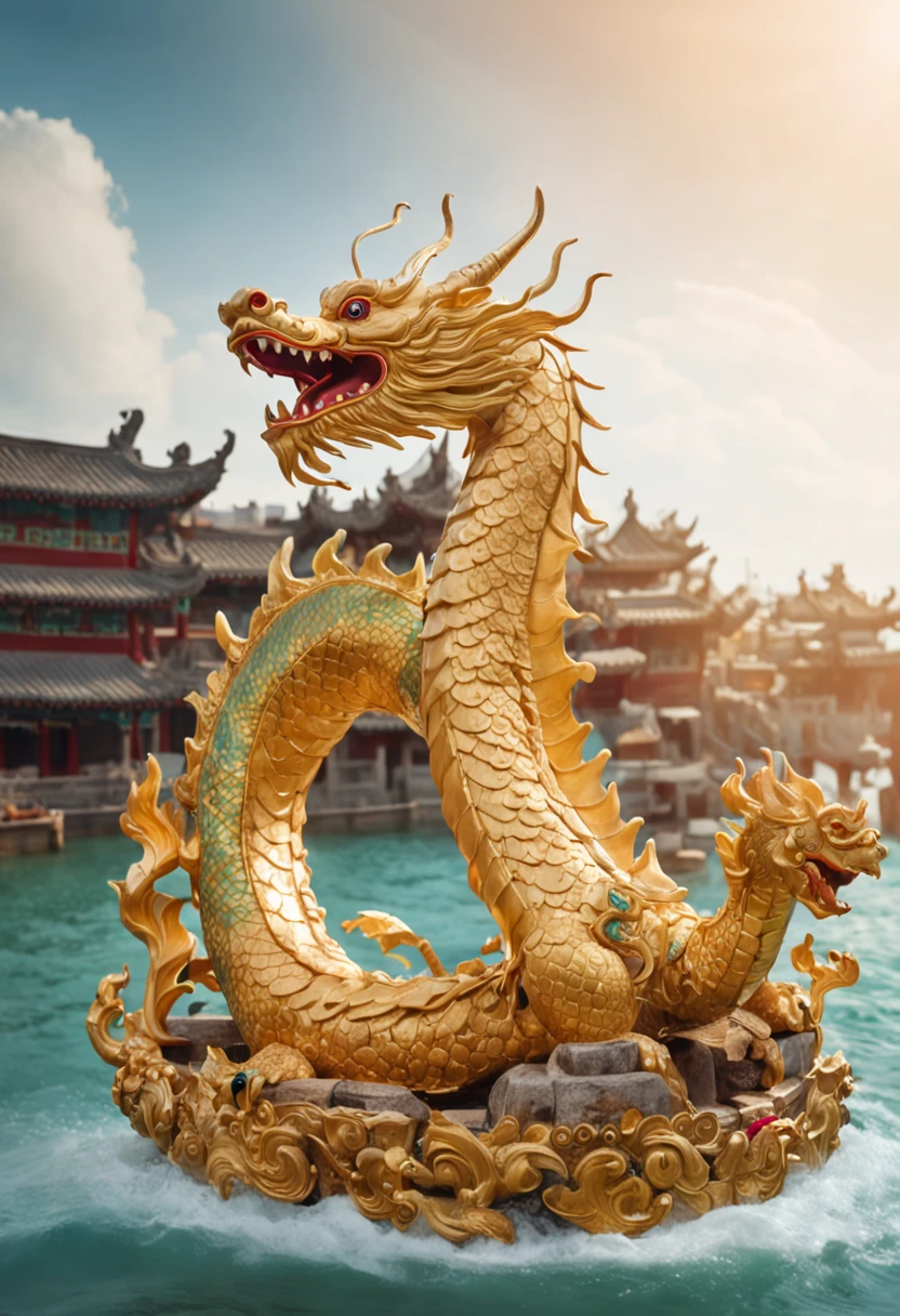 breathtaking lunarNewYear,festival party, lights, fireworks, chinese festival, crowded, new year celebration ,
claws, dragon, east asian architecture, open mouth, paper lantern, realistic, sharp teeth, tail, fire eyes,
eastern dragon, scales, red (Chinese lanterns )in background, fog, fireworks and fog far background, fire, lighting, glowing dragon scales, intricate detailed, mesmerizing beauty, pretty features, iridescent, award-winning, professional, highly detailed