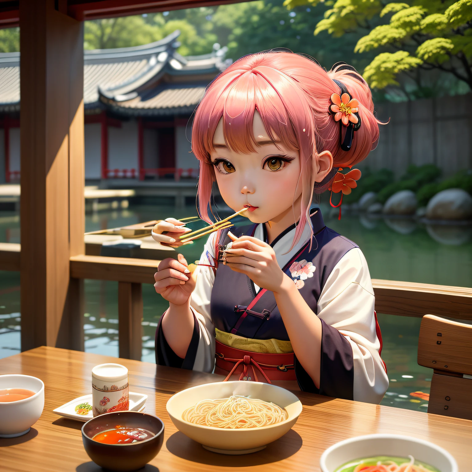 eating noodles,Chopsticks in hand,Wooden chopsticks,
