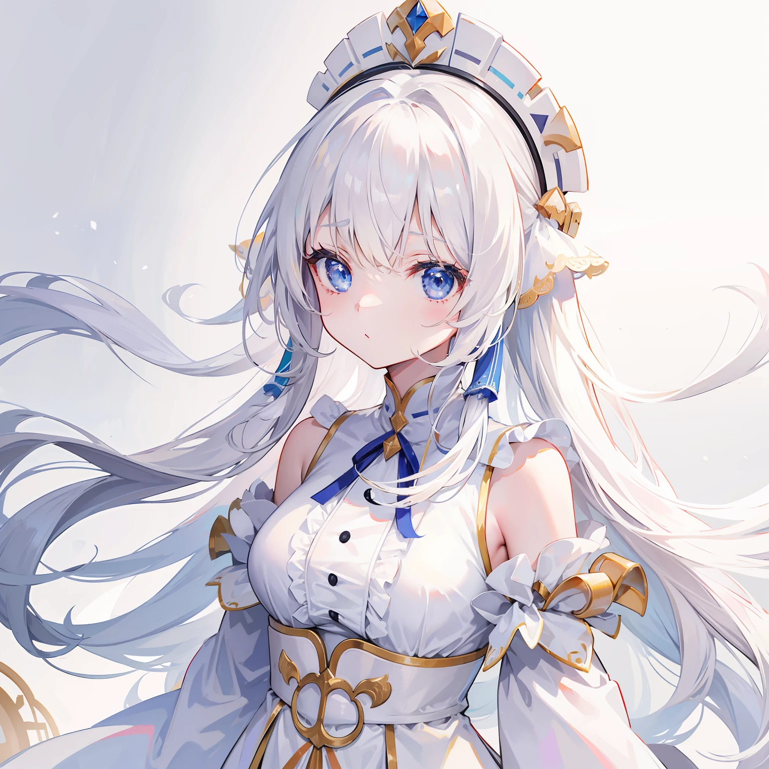 Creamy white long hair milk，White clothes，Huhu is very cute face，It's a cute sweet girl