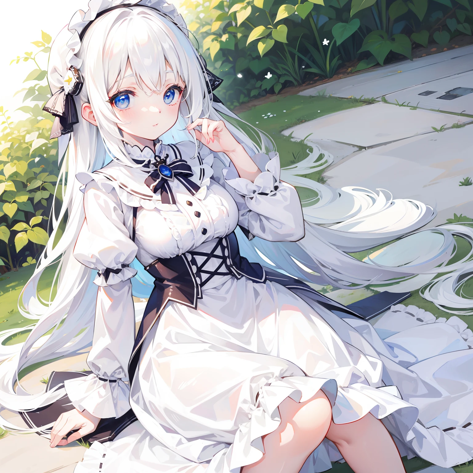 Long milky white hair,Creamy white ta,It's a cute sweet girl