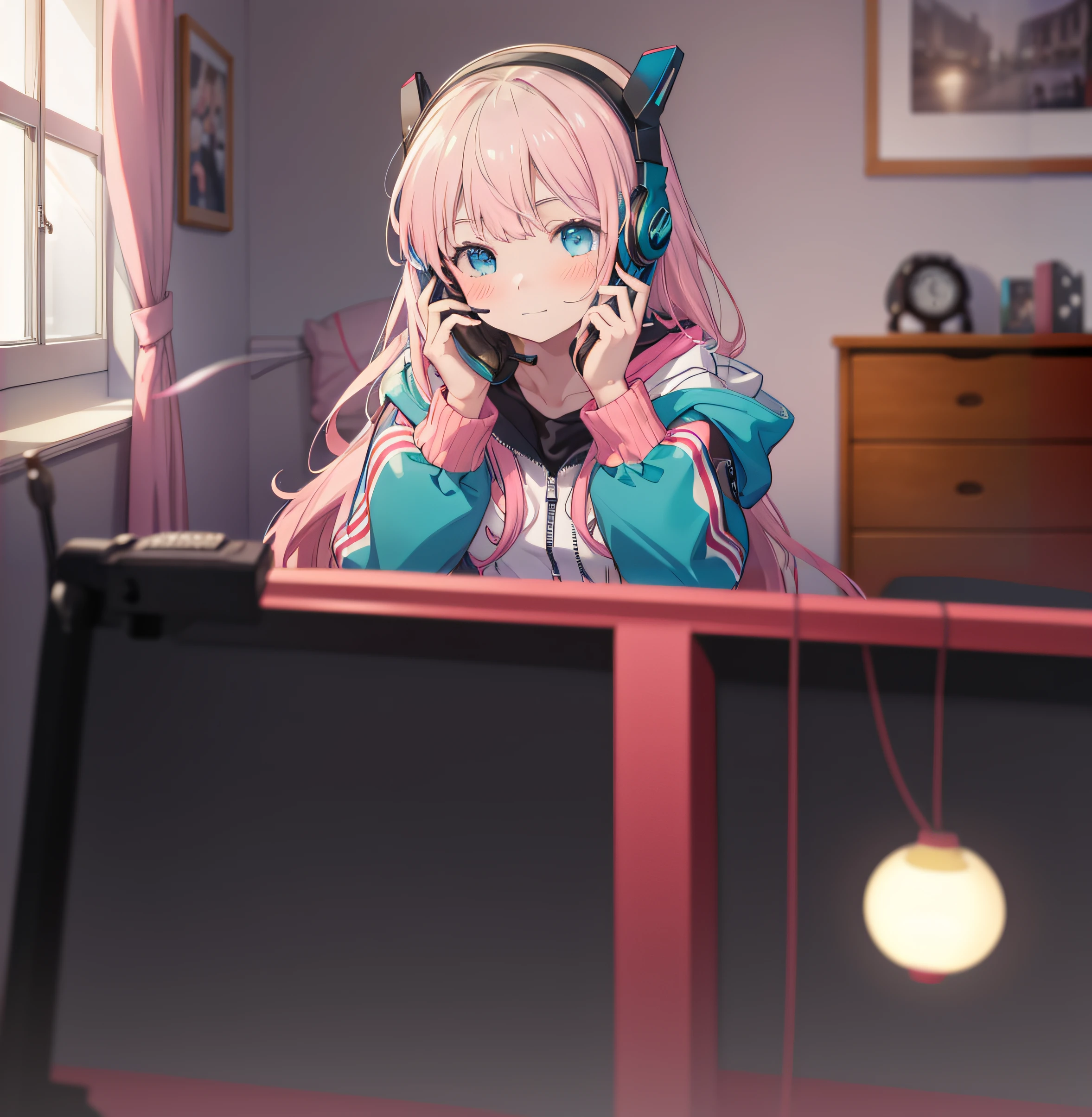 Anime girl talking on phone with pink hair and headphones, style of anime4 K, Best anime 4k konachan wallpaper, Anime wallpaper 4K, Anime wallpaper 4 k, Anime art wallpaper 8 K, Anime art wallpaper 4k, Anime art wallpaper 4 K, 4K anime wallpaper, nightcore, Cute anime girl, anime moe art style