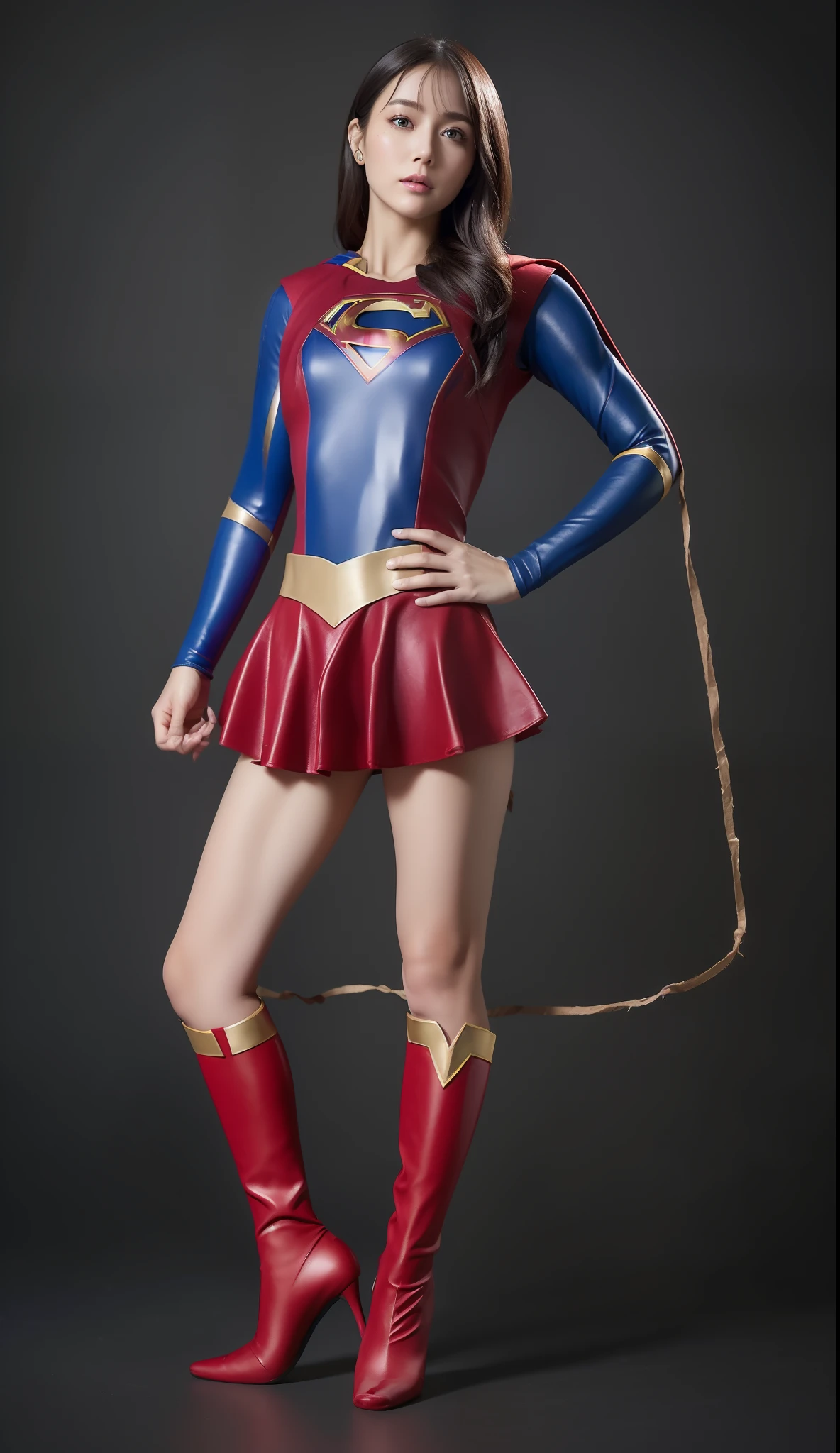 (((Make the most of the original image)))、(((Supergirl Costume)))、(((lustrous dark hair)))、(((Suffering)))、(((It's over)))、((Stockings are torn))、((Top image quality、8K))、((top-quality、8K、masterpiece:1.3))、Crisp focus:1.2、Beautiful woman with perfect body shape:1.4、Slender Abs:1.2、((layers-Cut、large boob:1.2))、a wet body:1.5、Highly detailed facial and skin texture、