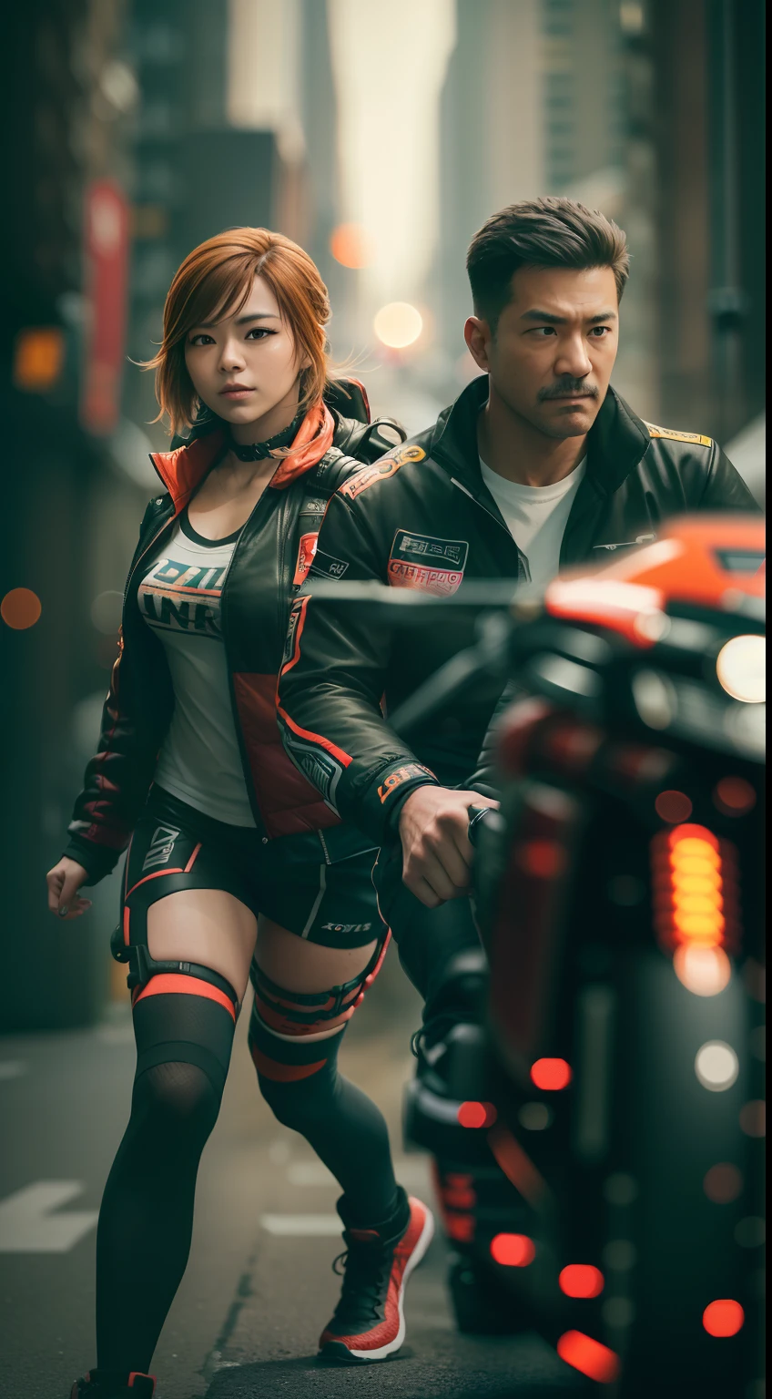 1 man and 1 woman on an adrenaline-fueled contract killer mission, (sony alpha a7) (background bokeh), meticulously crafted, 8K UHD