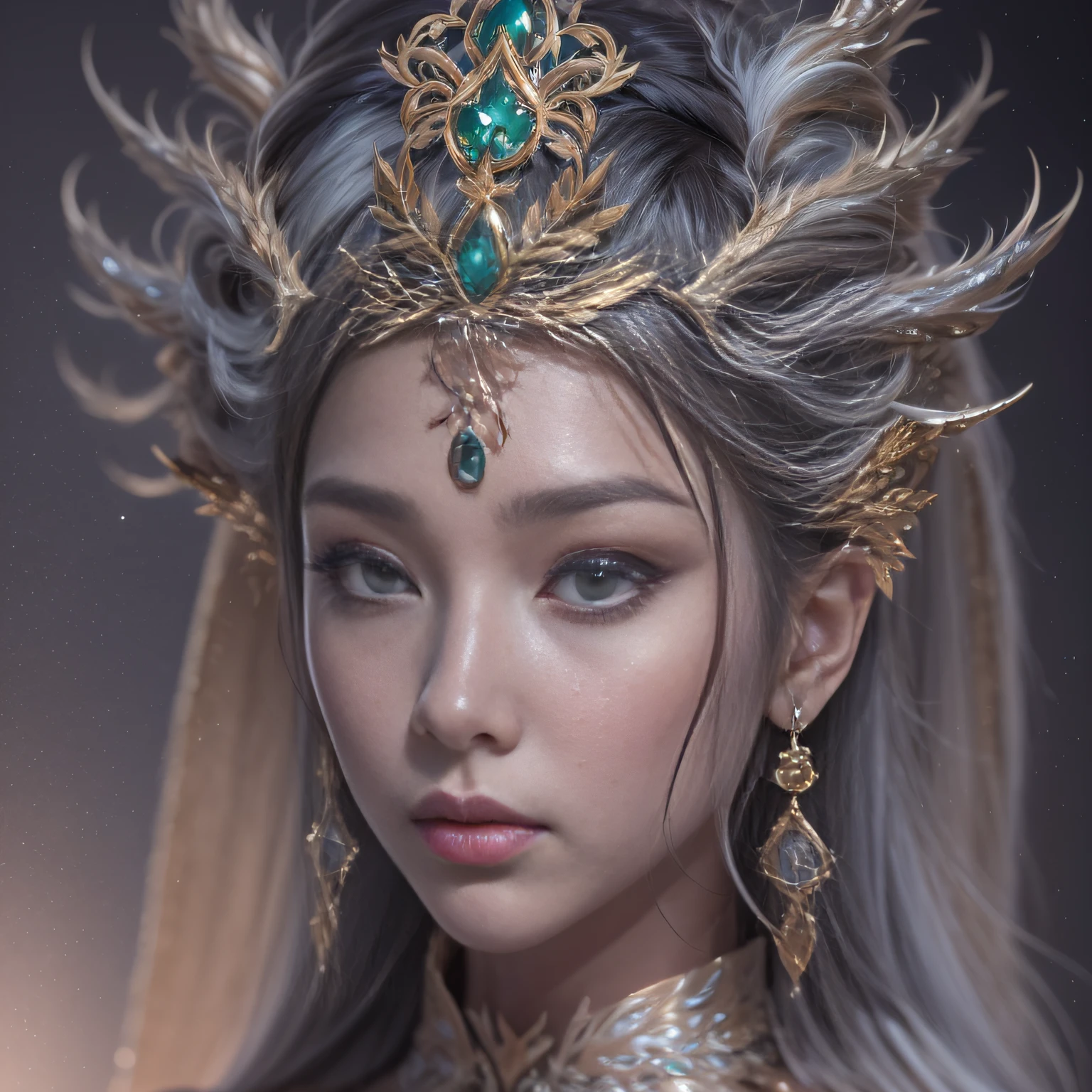 16k（tmasterpiece，k hd，hyper HD，16k）short detailed hair，Gold jewelry area in the back room，King Girl ，Silver Dragon Protector （realisticlying：1.4），Python pattern robe，Purple-pink tiara，Snowflakes fluttering，The background is pure，Hold your head high，Be proud，The nostrils look at people， A high resolution， the detail， RAW photogr， Sharp Re， Nikon D850 Film Stock Photo by Jefferies Lee 4 Kodak Portra 400 Camera F1.6 shots, Rich colors, ultra-realistic vivid textures, Dramatic lighting, Unreal Engine Art Station Trend, cinestir 800，Hold your head high，Be proud，The nostrils look at people